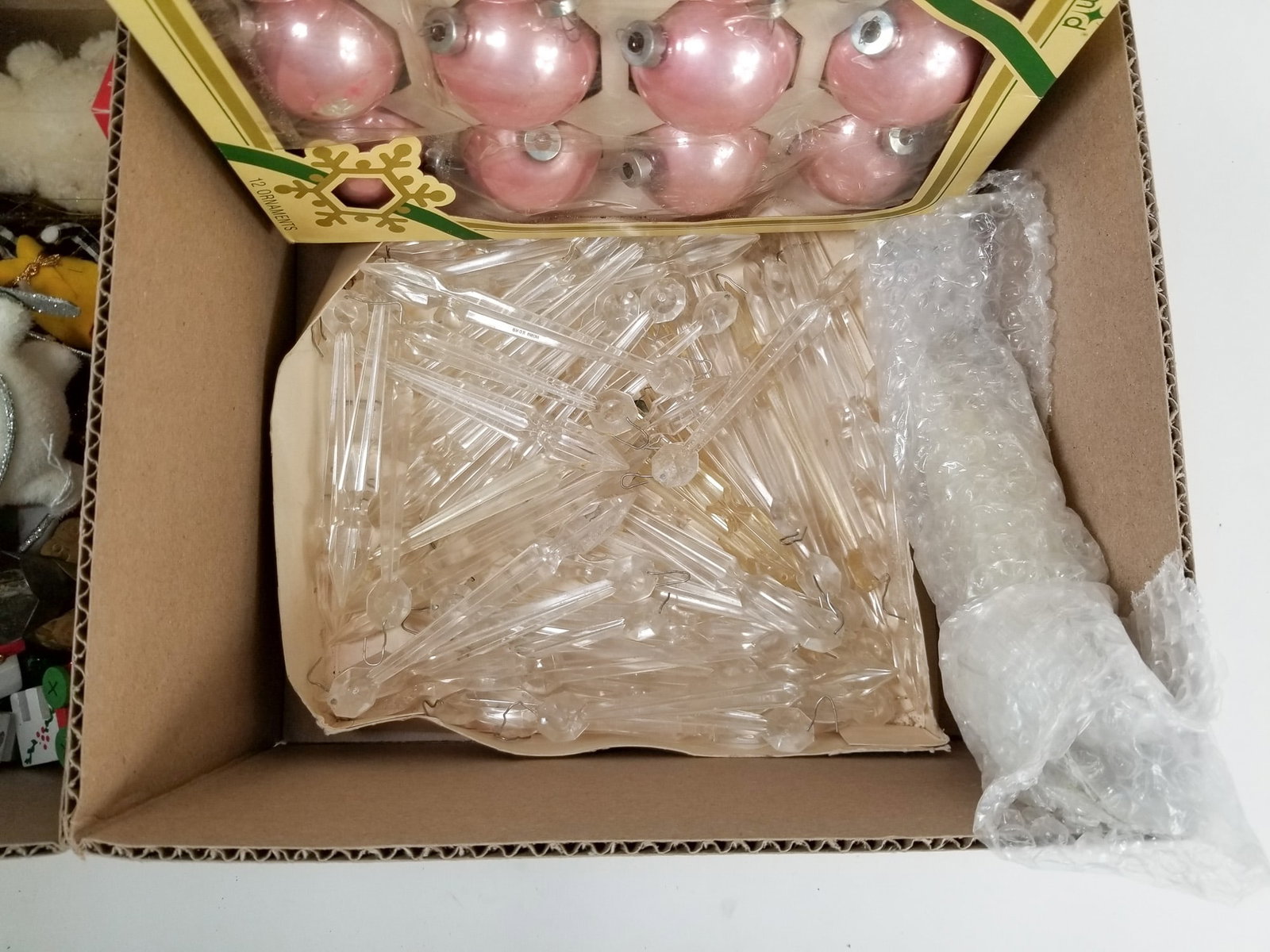 Assortment of Vintage Christmas Tree Decorations ft. Pyramid Satin Pink Ornaments - 3