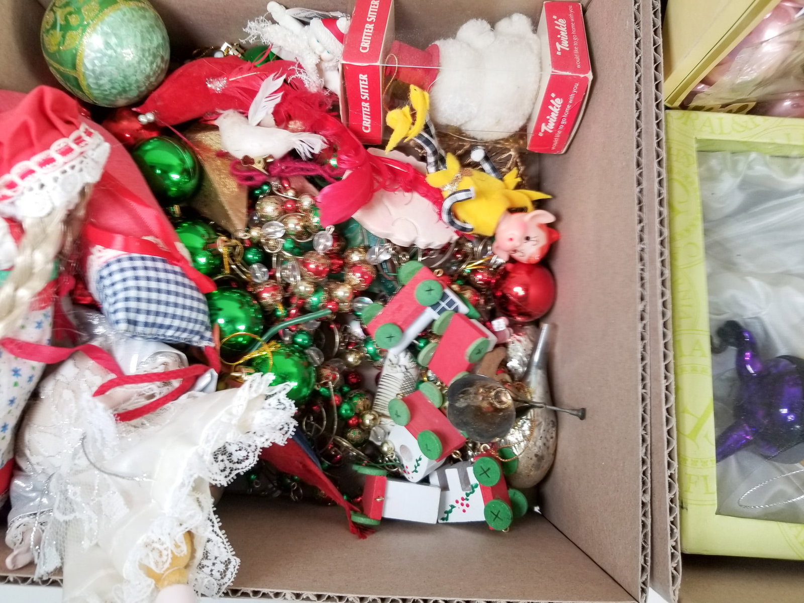 Assortment of Vintage Christmas Tree Decorations ft. Pyramid Satin Pink Ornaments - 4