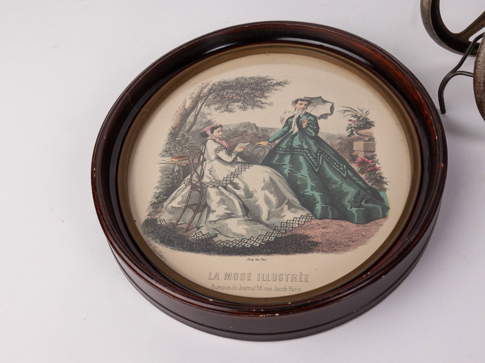 Vintage Oval Frame Prints and Gong Bell Co Pull Toy - 3