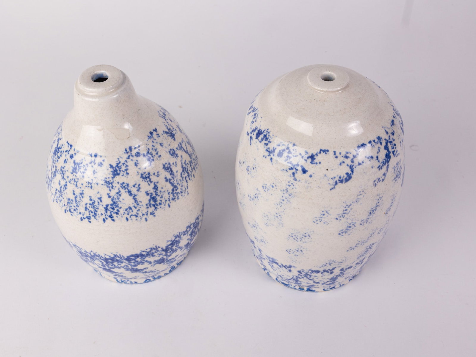 Pair of Vintage Blue Spongeware Decorated Lamp Bases - 3