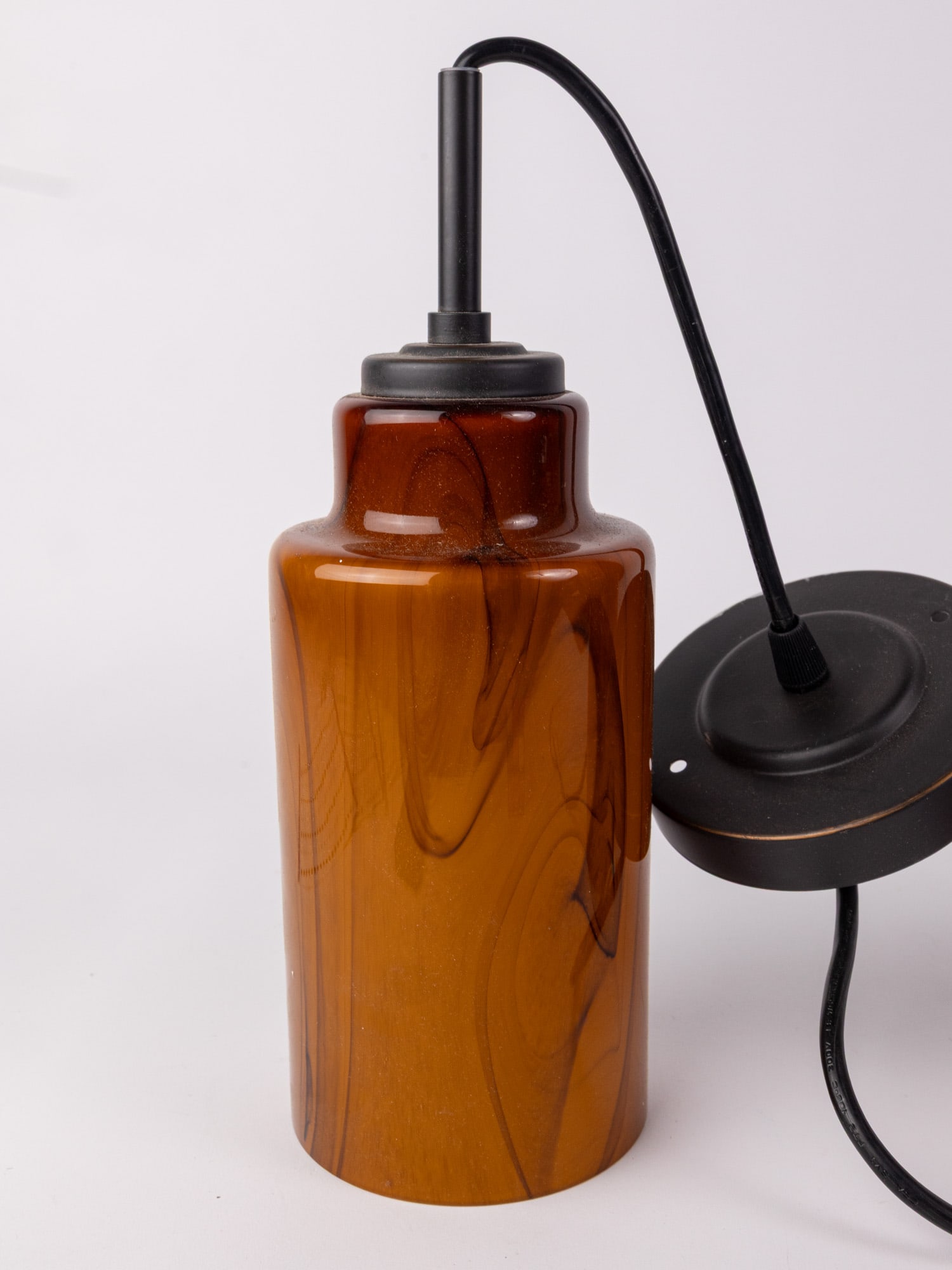 Pair of Amber Marbled Murano Glass Style Pendant Lights - 3
