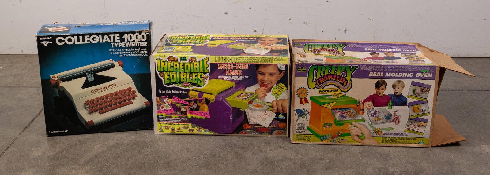 Three Vintage Toys & Games: Three (3) Vintage Toys & Games: Collegiate 1000 Typewriter - Magic Maker Incredible Edibles - Magic Maker Creepy Crawlers Workshop Size 10" x 17" x 9" Literature Brooks Auction – Online Auction