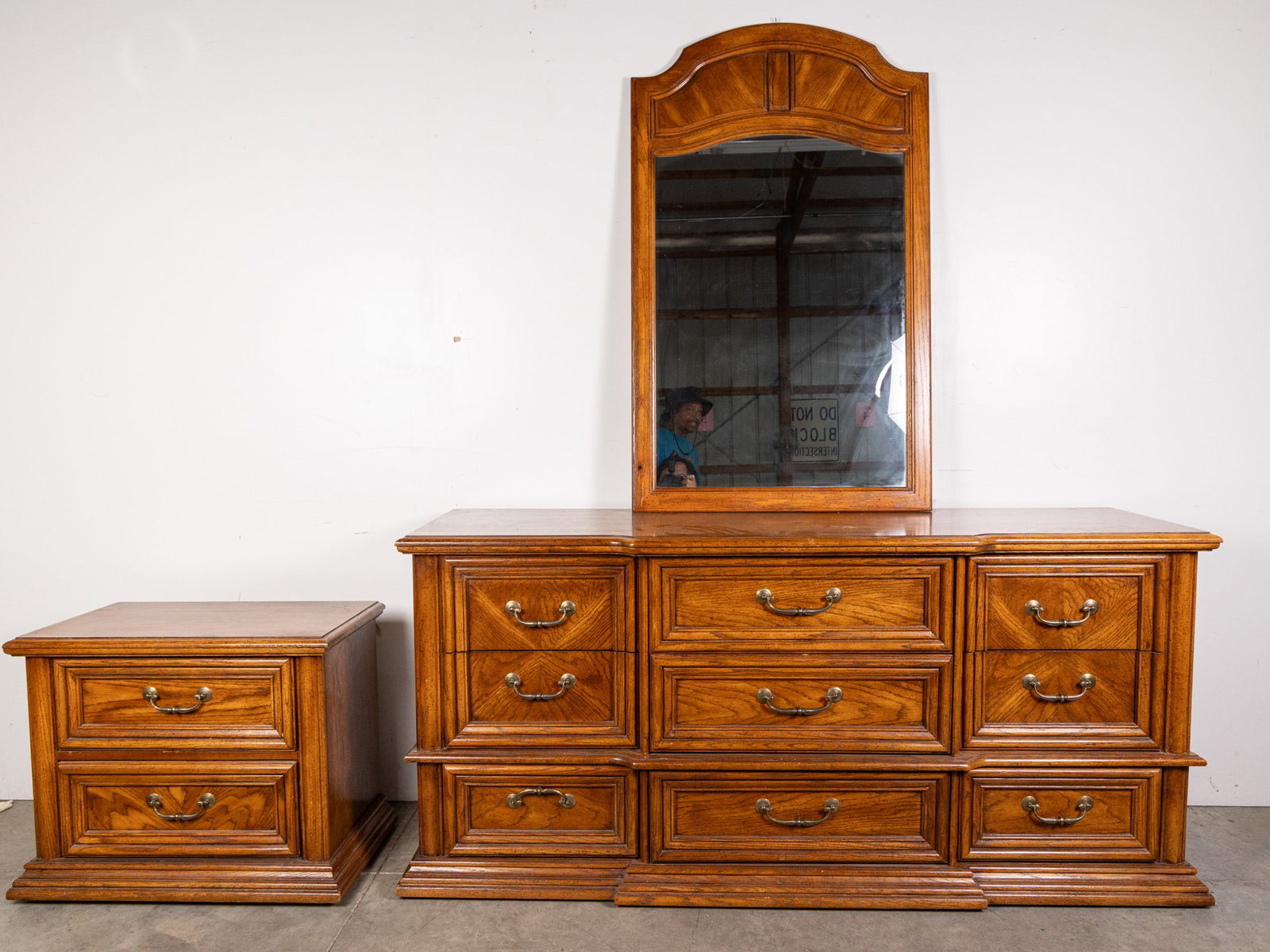 Vintage Bassett Oak Low Chest and Nightstand: Vintage Bassett Oak Low Chest and Nightstand Size 30" x 63" x 19" Literature Brooks Auction – Online Auction Terms & Conditions Contact: (856) 694-2960 | info@brooks.auction READ BEFORE YOU