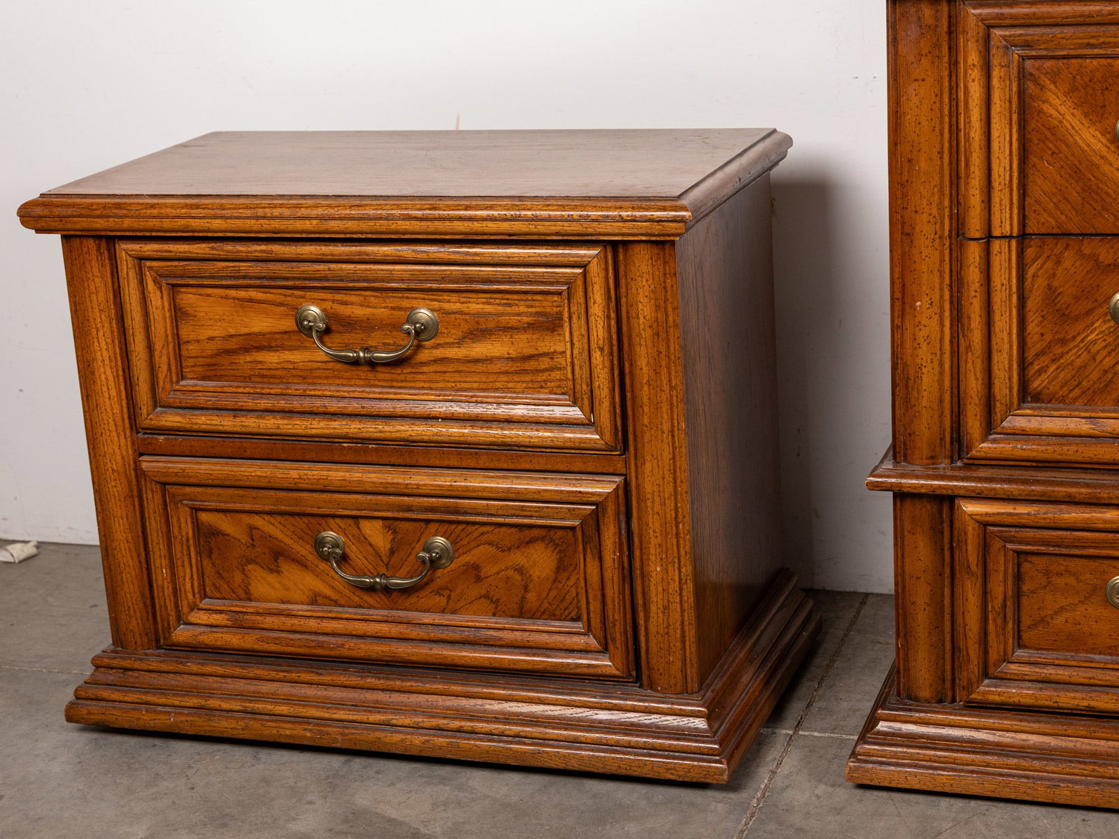Vintage Bassett Oak Low Chest and Nightstand - 2