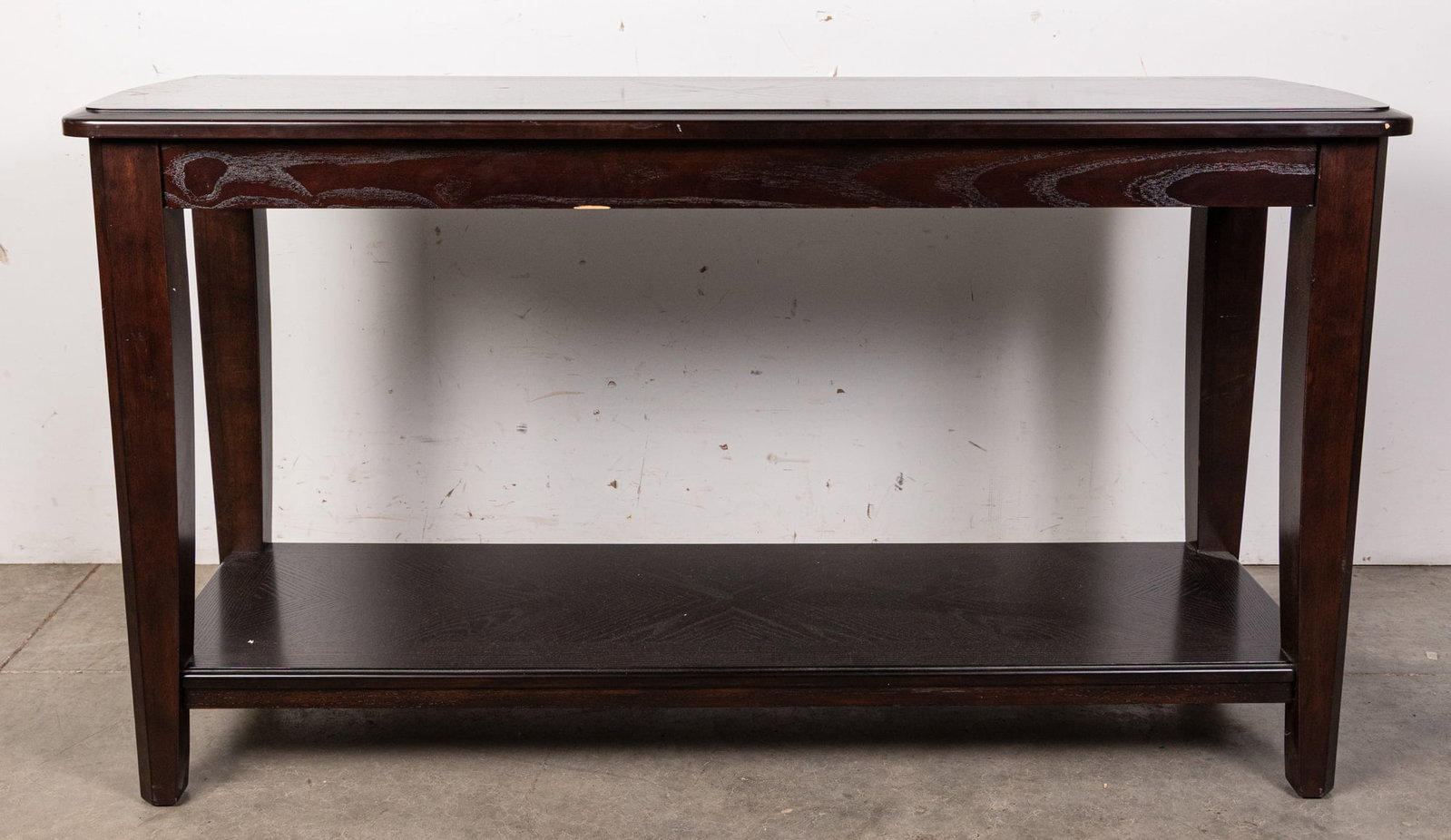 Contemporary Two-tier Espresso Brown Console Table: Contemporary Two-tier Espresso Brown Console Table Size 28" x 49" x 18" Literature Brooks Auction – Online Auction Terms & Conditions Contact: (856) 694-2960 | info@brooks.auction READ BEFORE