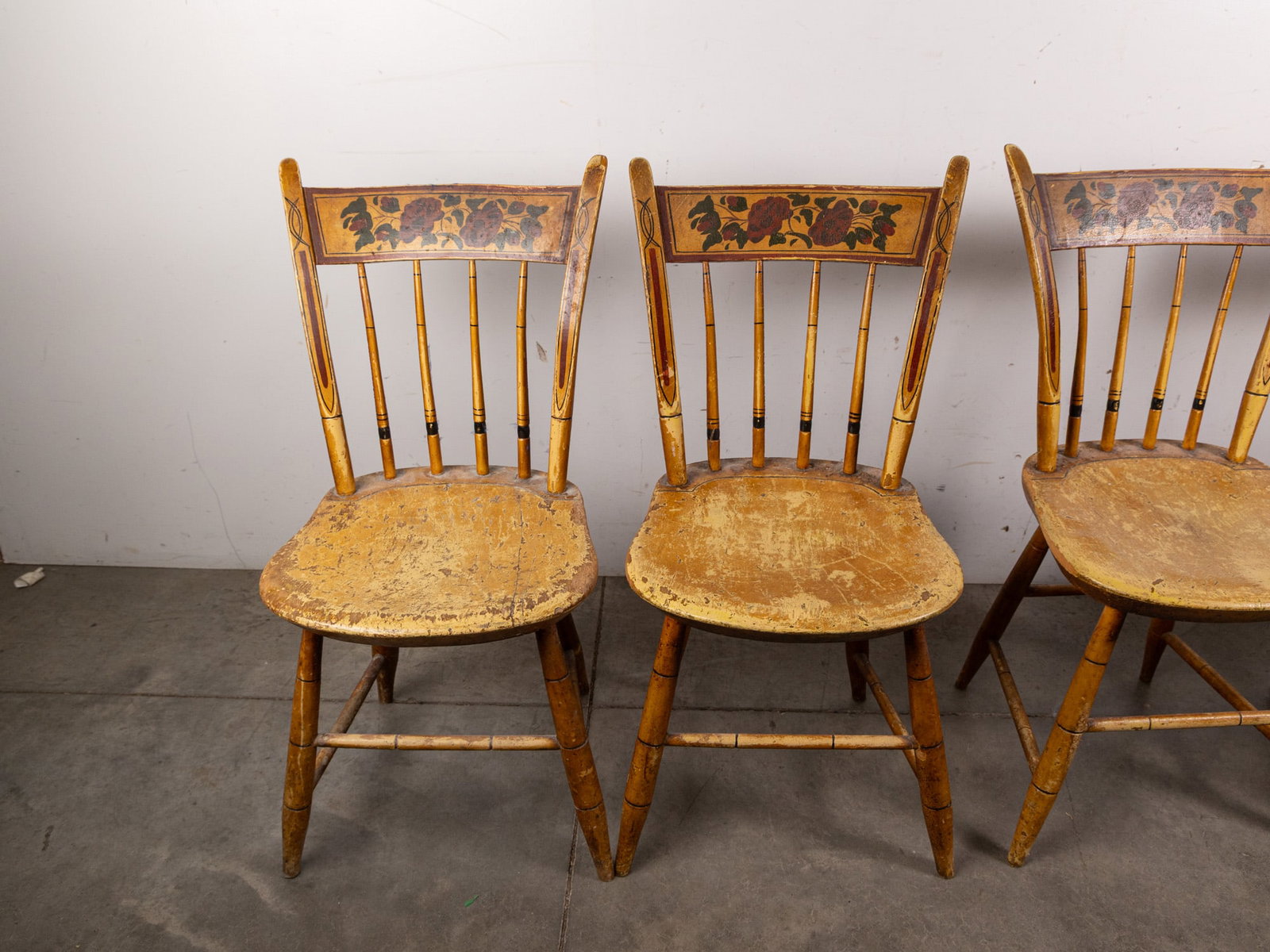 Set of Four Antique Floral Motif Painted Wooden Dining Chairs c. 1810-1820 - 2