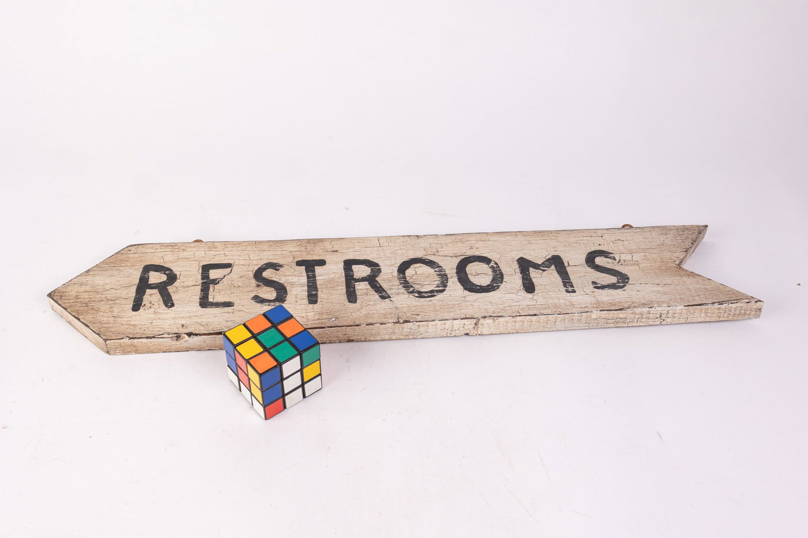 Vintage Wooden "Restrooms" Folk Art Sign - 2