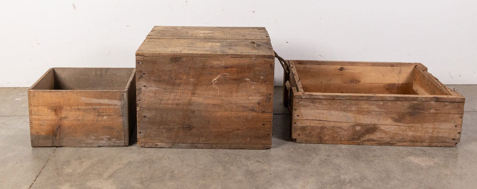 Three Vintage Wooden Crates: Three (3) Vintage Wooden Crates Size 16" x 22" x 18" Literature Brooks Auction – Online Auction Terms & Conditions Contact: (856) 694-2960 | info@brooks.auction READ BEFORE YOU BID: We w