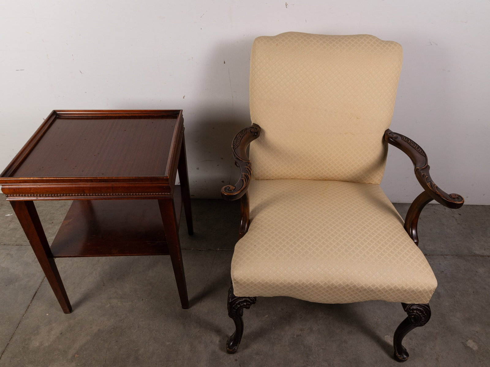 Vintage Upholstered Arm Chair and Side Table - 2