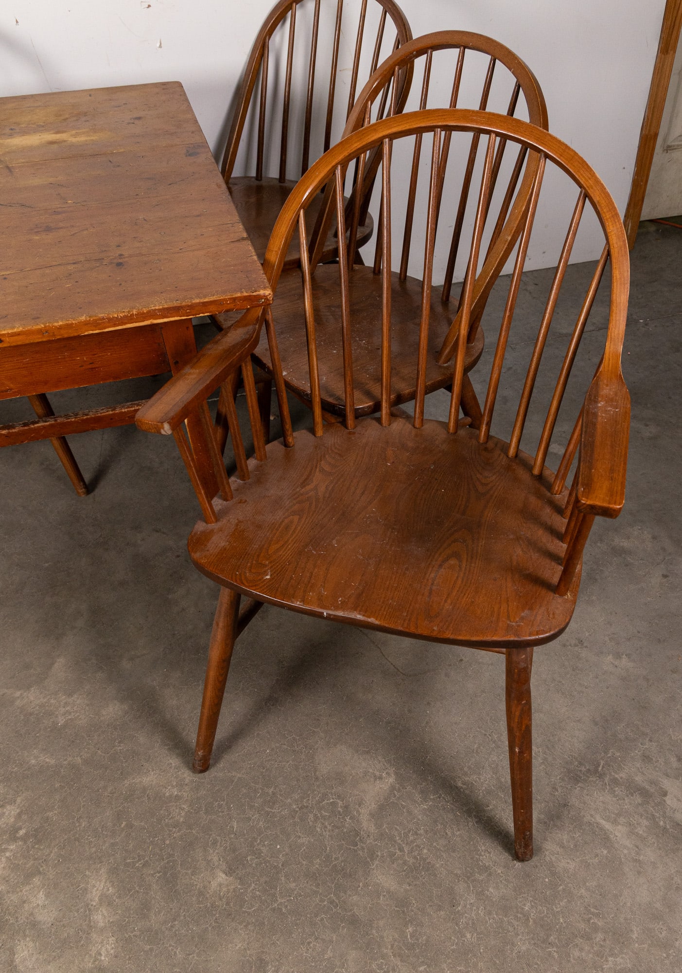 Antique Primitive Dining Table with Six Windsor Chairs - 2