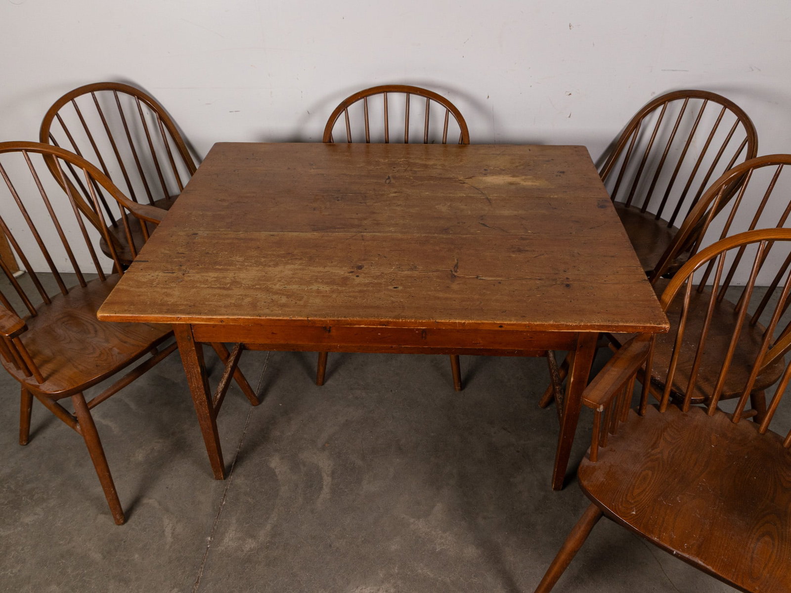 Antique Primitive Dining Table with Six Windsor Chairs - 3