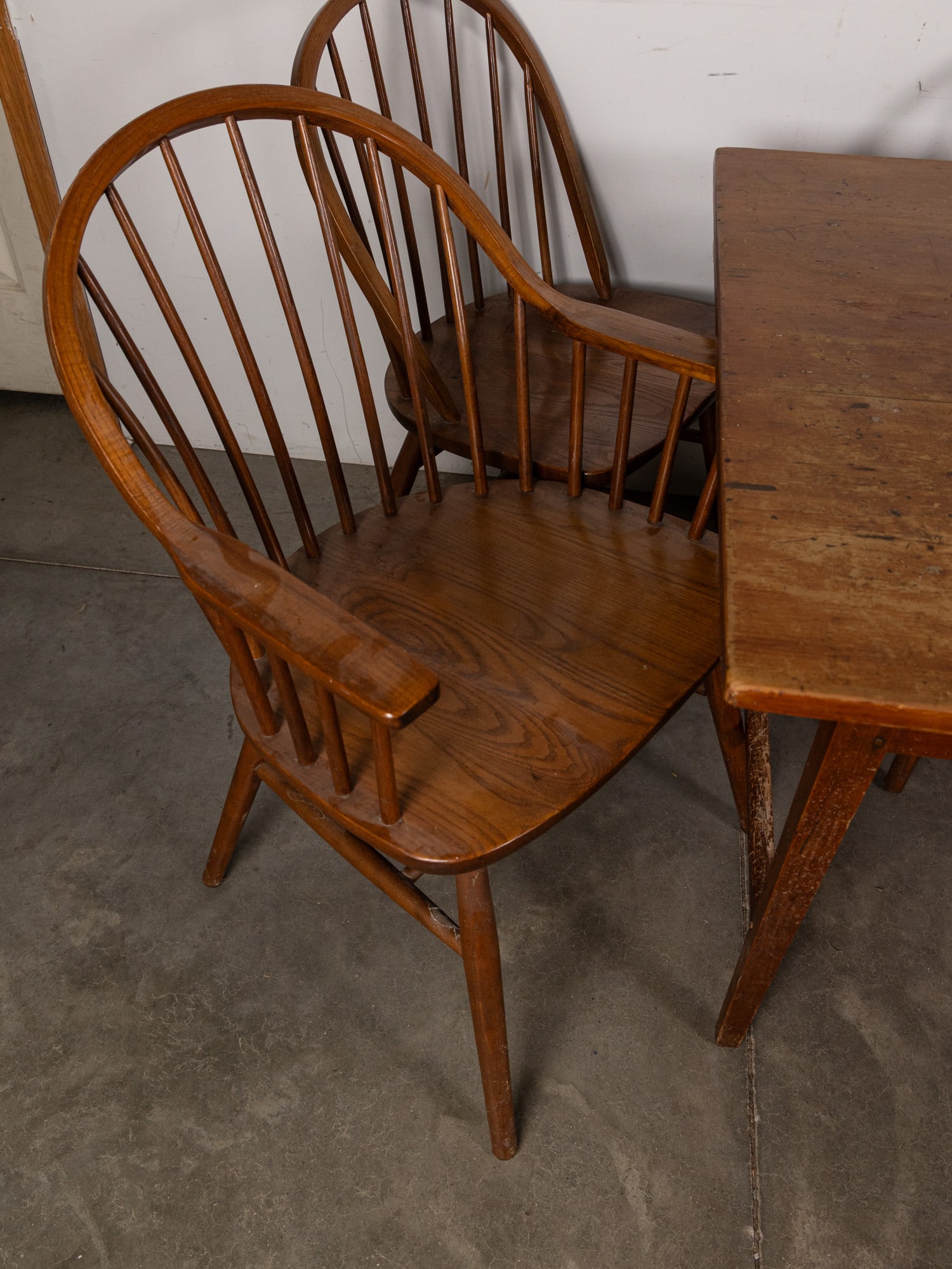 Antique Primitive Dining Table with Six Windsor Chairs - 4