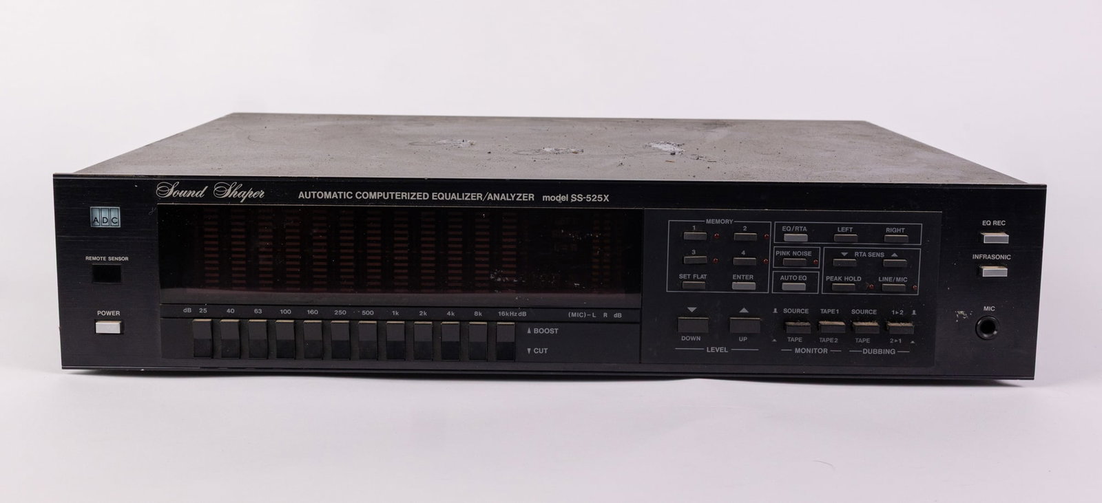 ADC Model SS-525X Sound Shaper Equalizer/Analyzer: ADC Model SS-525X Sound Shaper Equalizer/Analyzer Size 4" x 17" x 12" Literature Brooks Auction – Online Auction Terms & Conditions Contact: (856) 694-2960 | info@brooks.auction READ BEFORE YOU