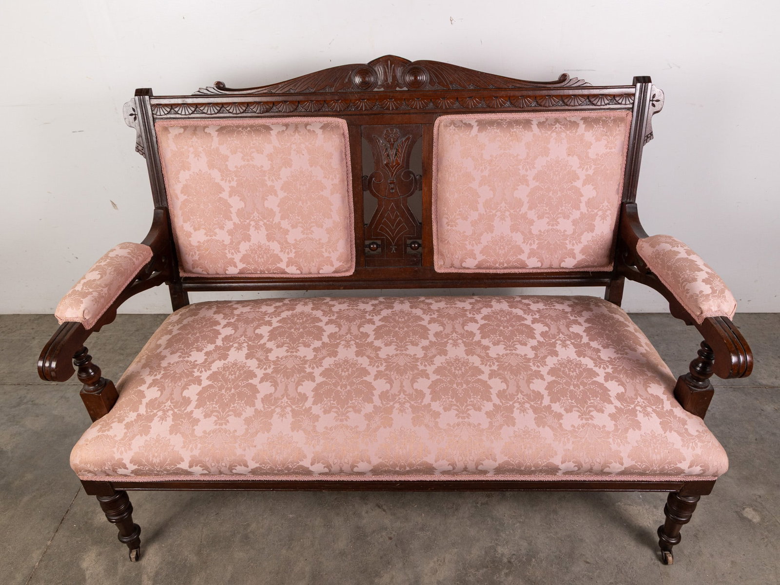 Antique Victorian Eastlake Pink Upholstered Couch - 2