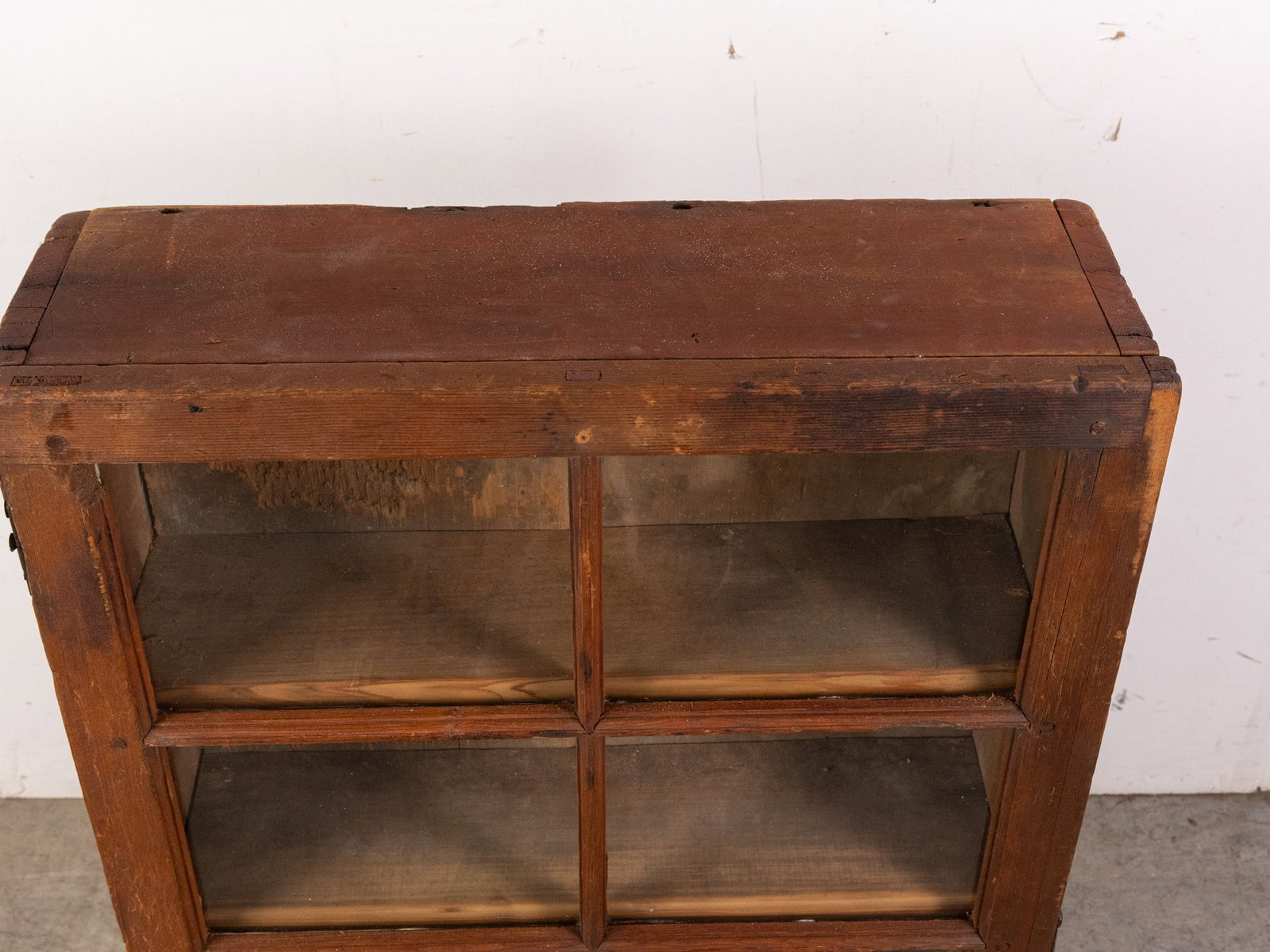 Antique Primitive Glass Front Tabletop Cabinet - 2