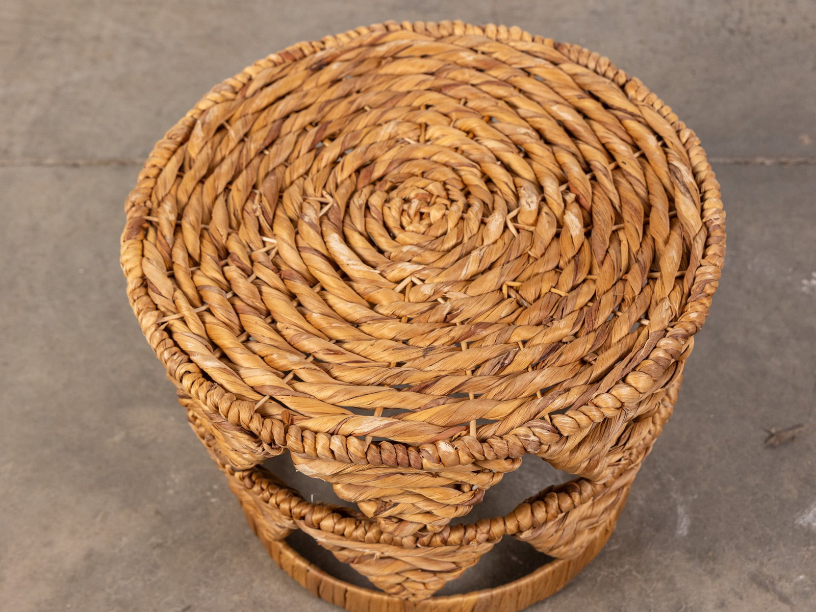 Vintage Handwoven Round Accent Stool - 2
