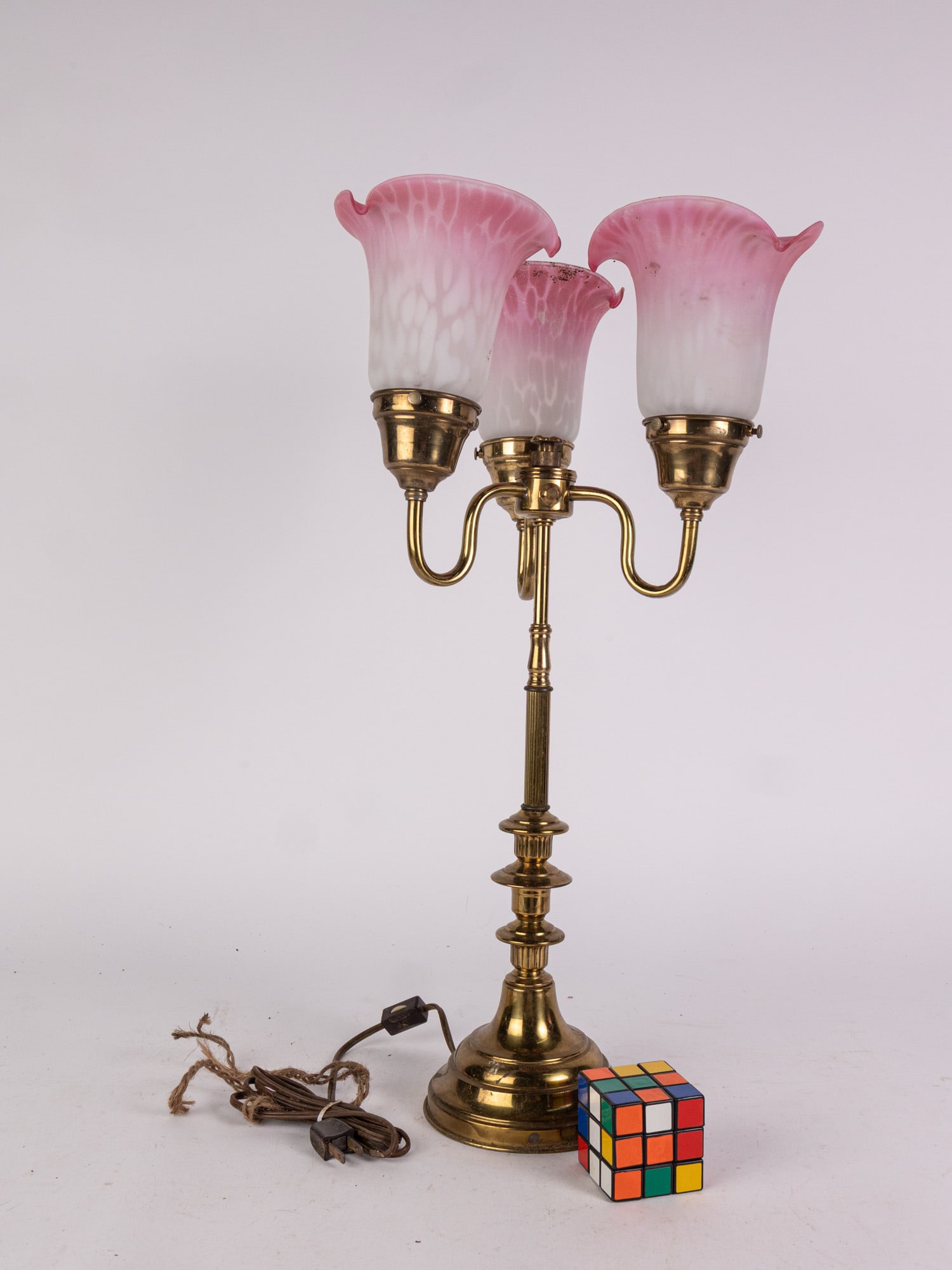 Vintage Three-Arm Tulip Lamp w/ Gold Toned Base - 2