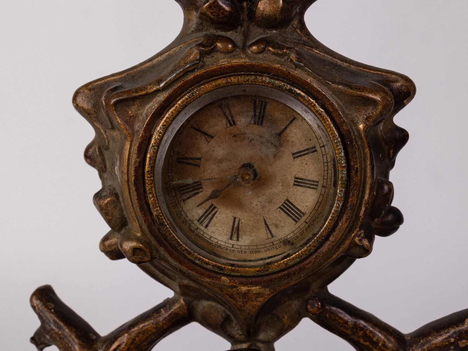Vintage Ansonia Art Nouveau Gilded Cast Metal Mantel Clock - 3