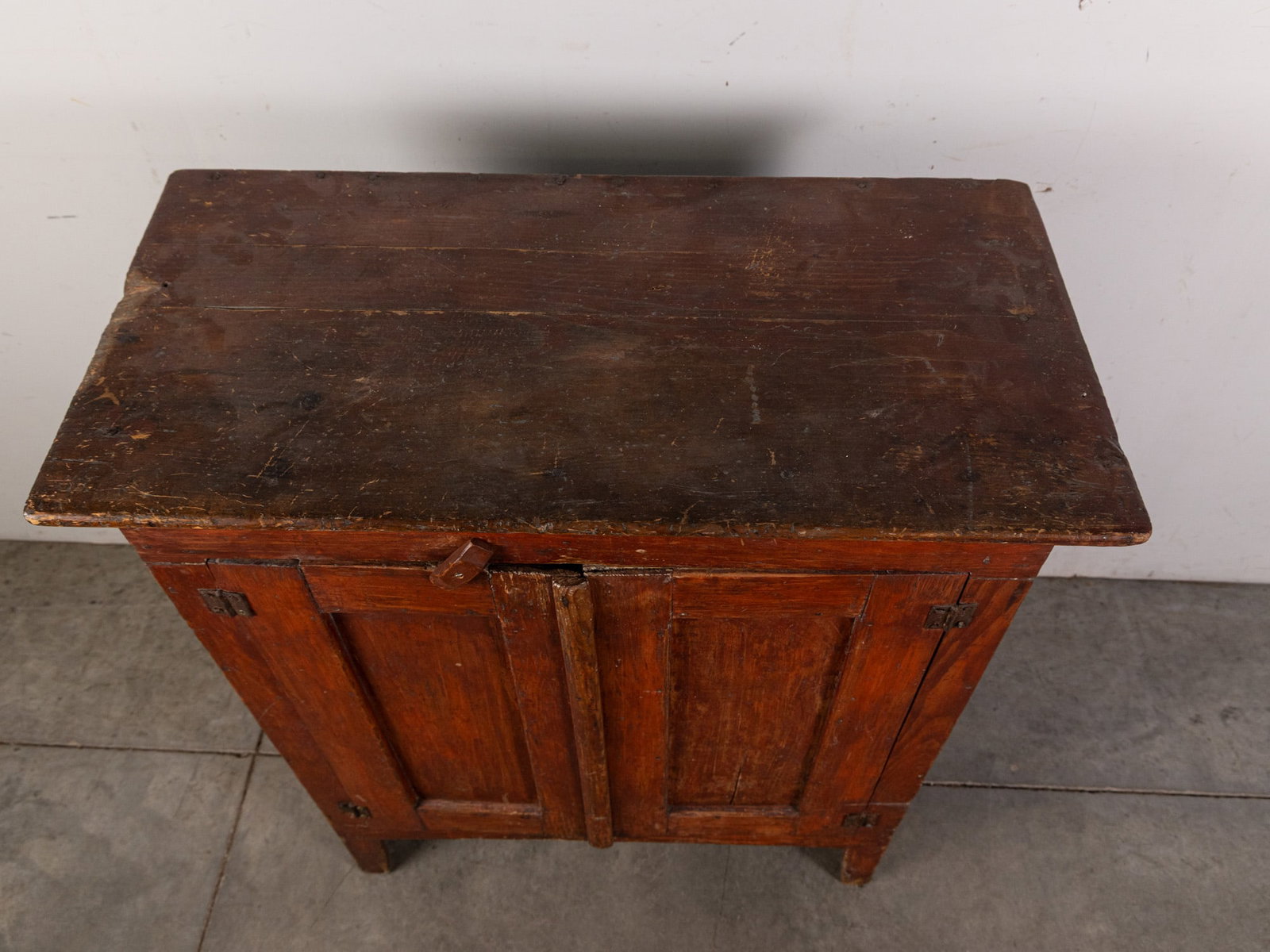 Antique Primitive Red Painted Wooden Cabinet - 2