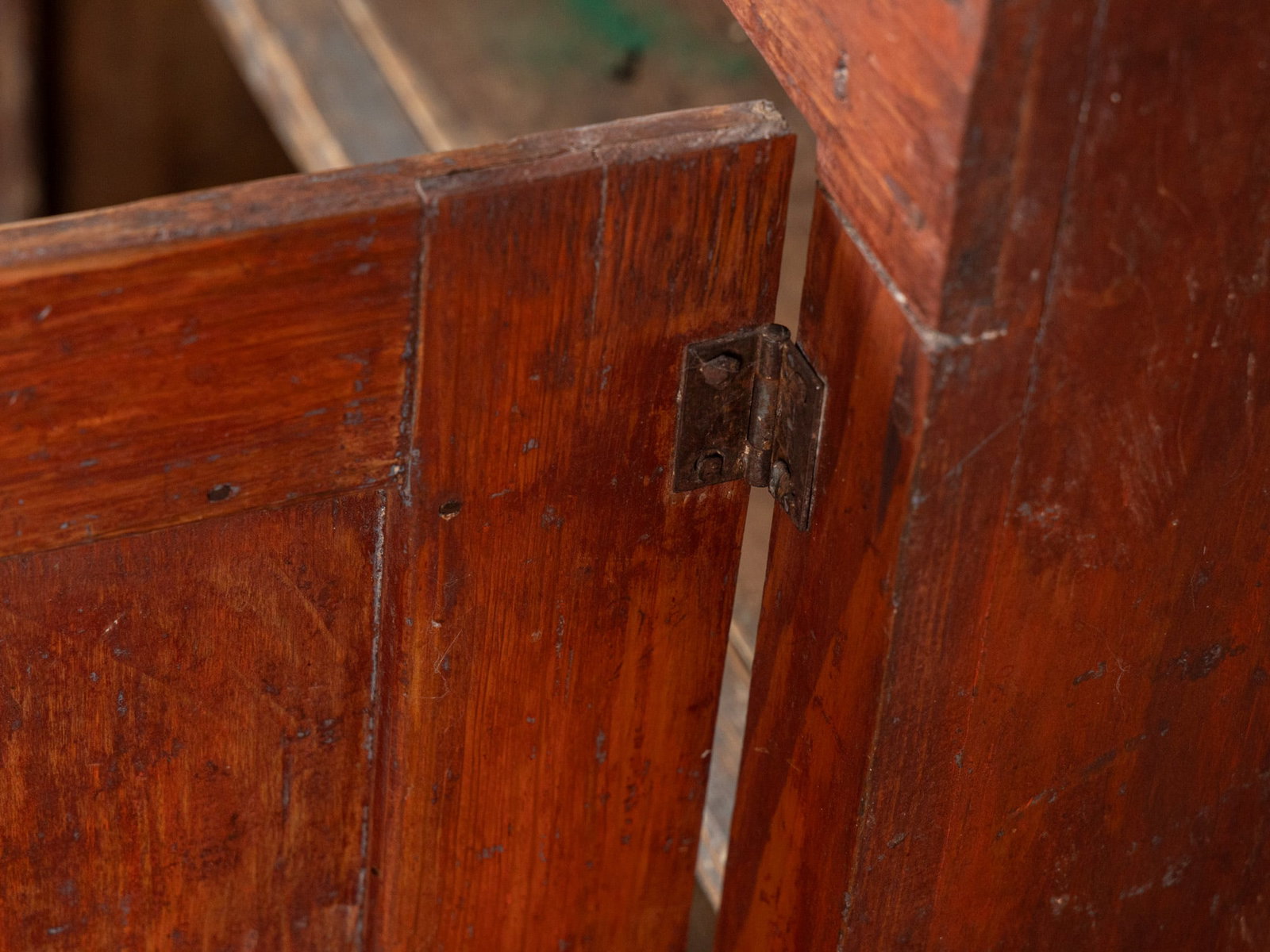Antique Primitive Red Painted Wooden Cabinet - 7