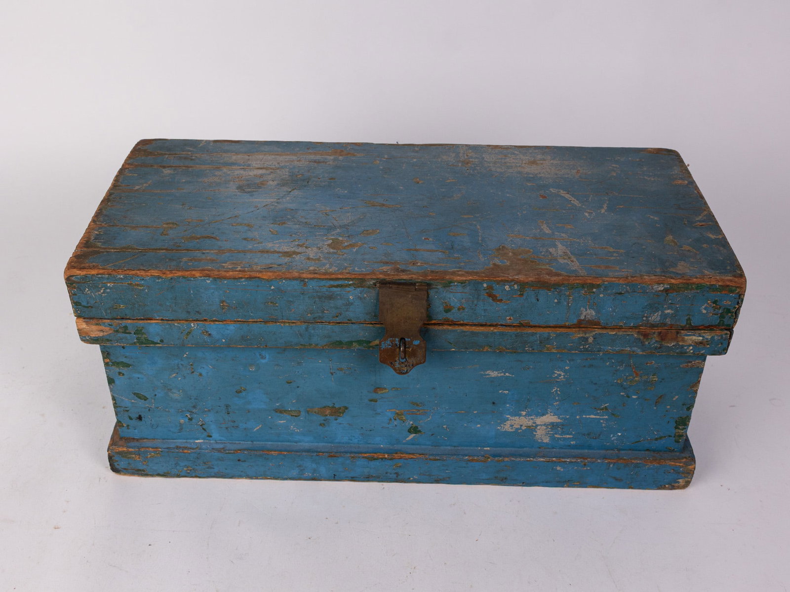 Antique Blue Painted Wooden Rustic Storage Chest - 3