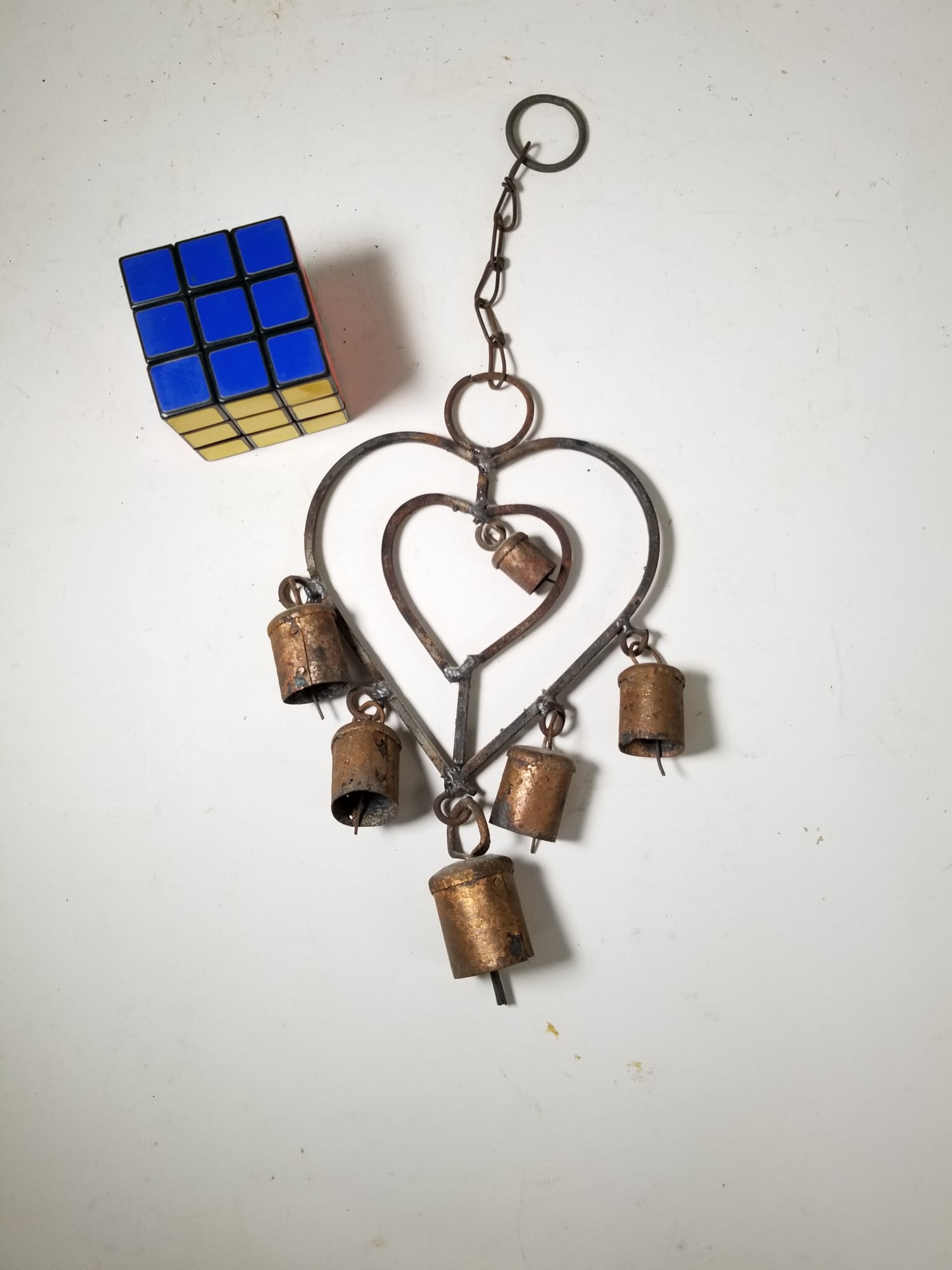 Folk Art Metal Hanging Heart Welded Wind Chime - 2