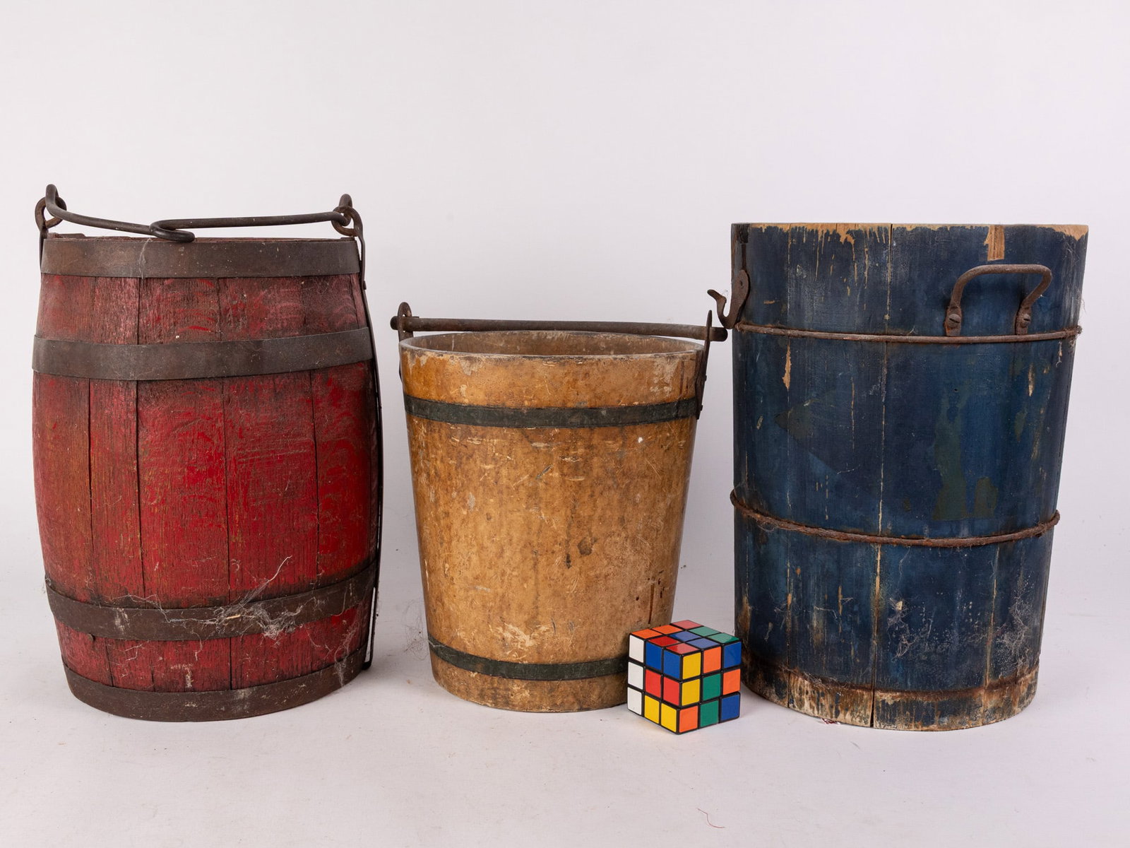 Three Primitive Antique Wooden Buckets - 2