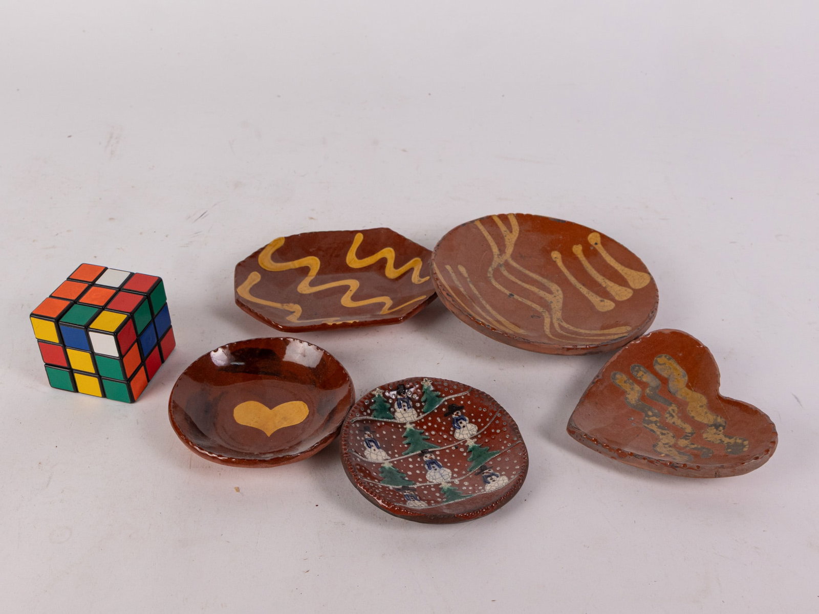 Assorted Vintage Slip Decorated Redware Plates - 2