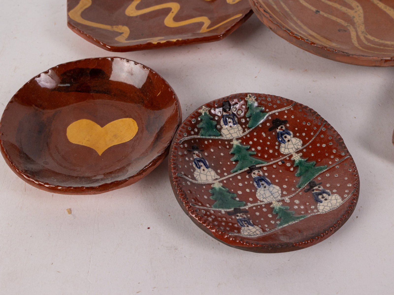 Assorted Vintage Slip Decorated Redware Plates - 3