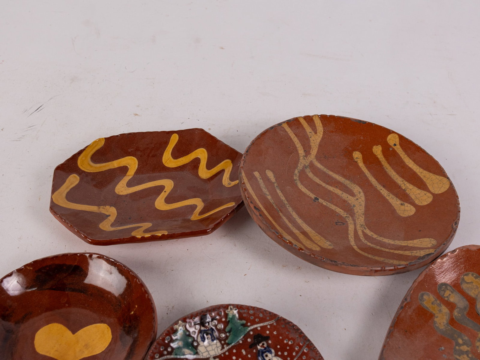 Assorted Vintage Slip Decorated Redware Plates - 4