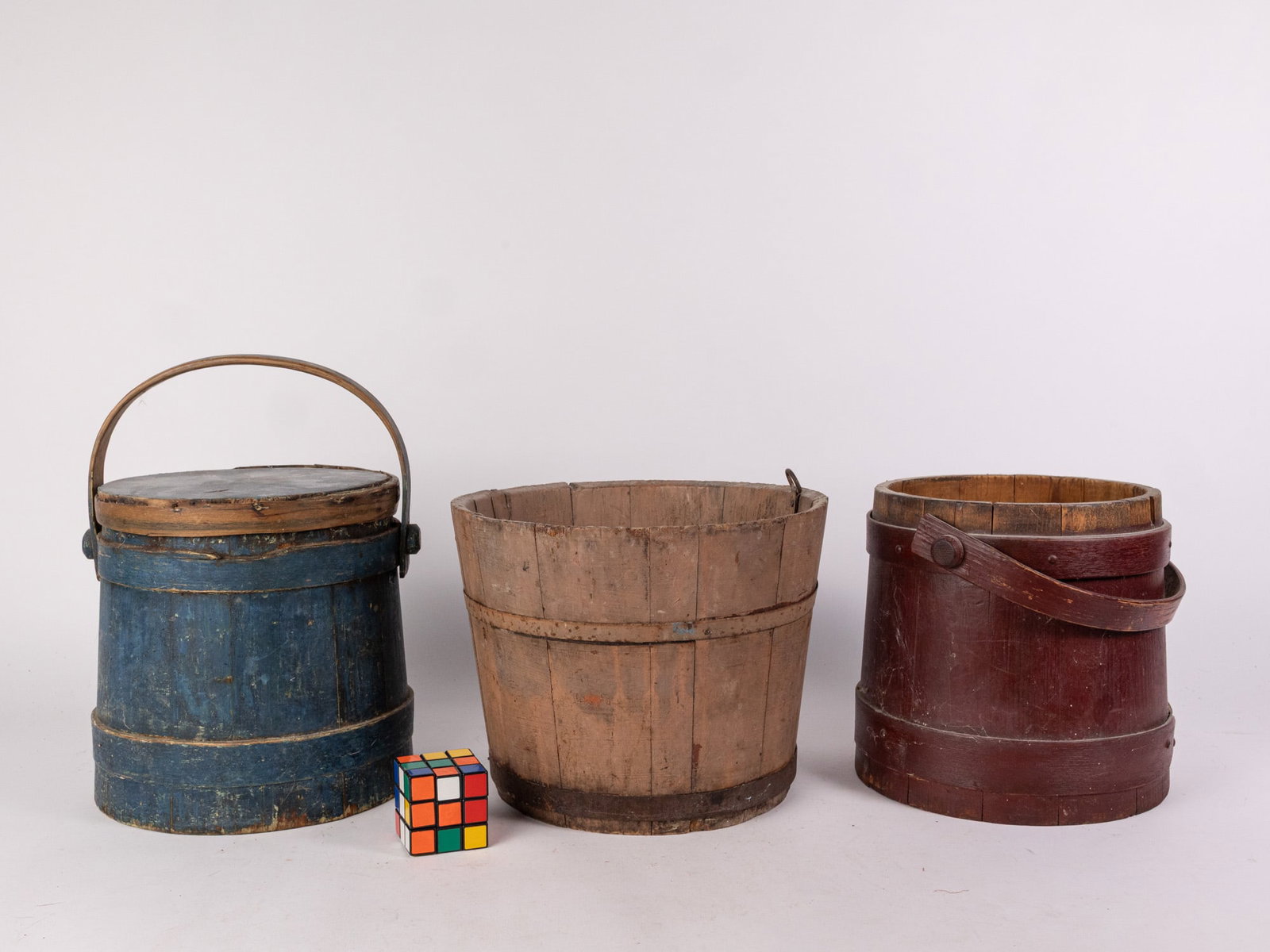 Three Primitive Antique Wooden Buckets - 2