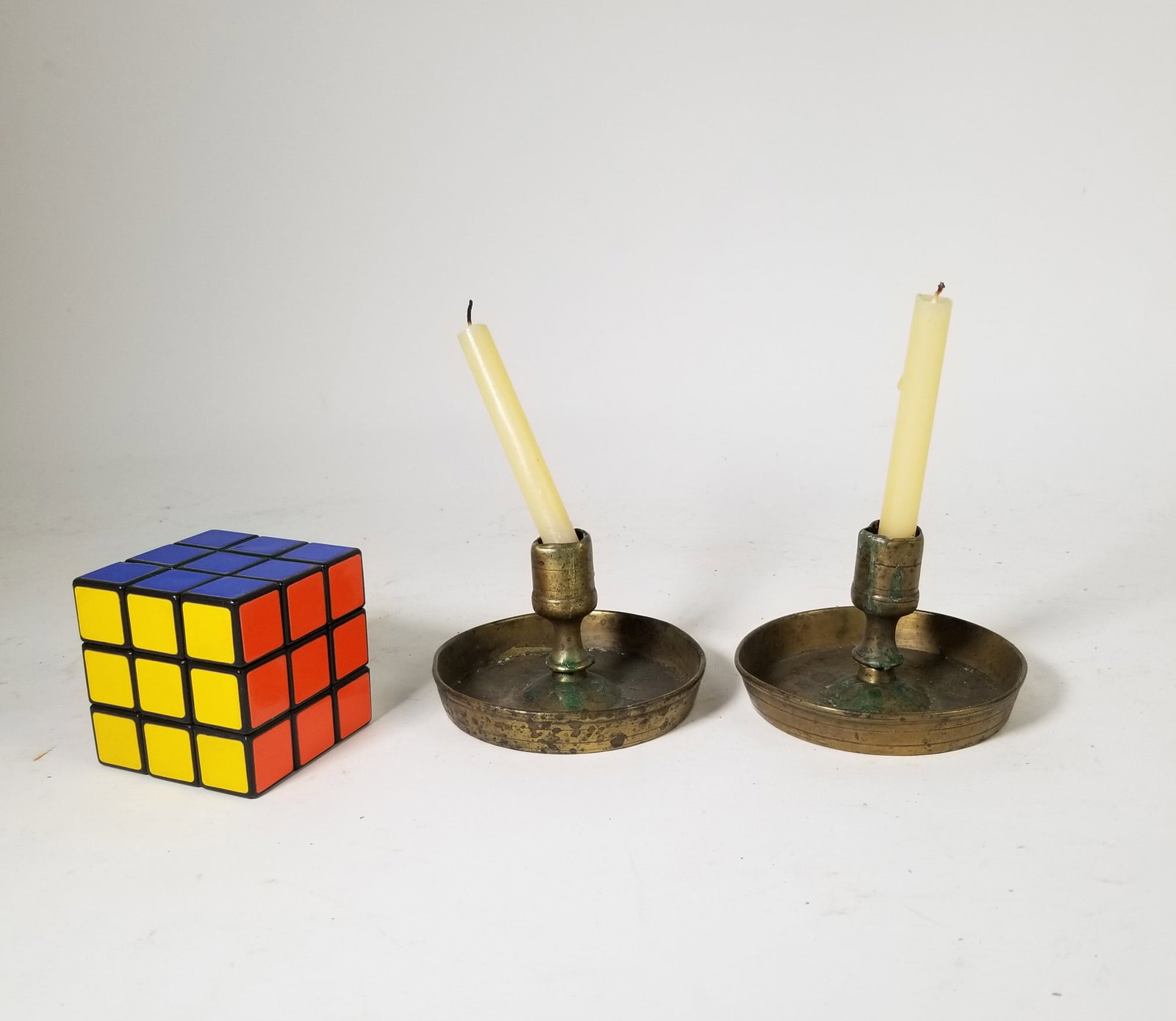 Pair of Antique Brass Miniature Taper Candle Holders - 2
