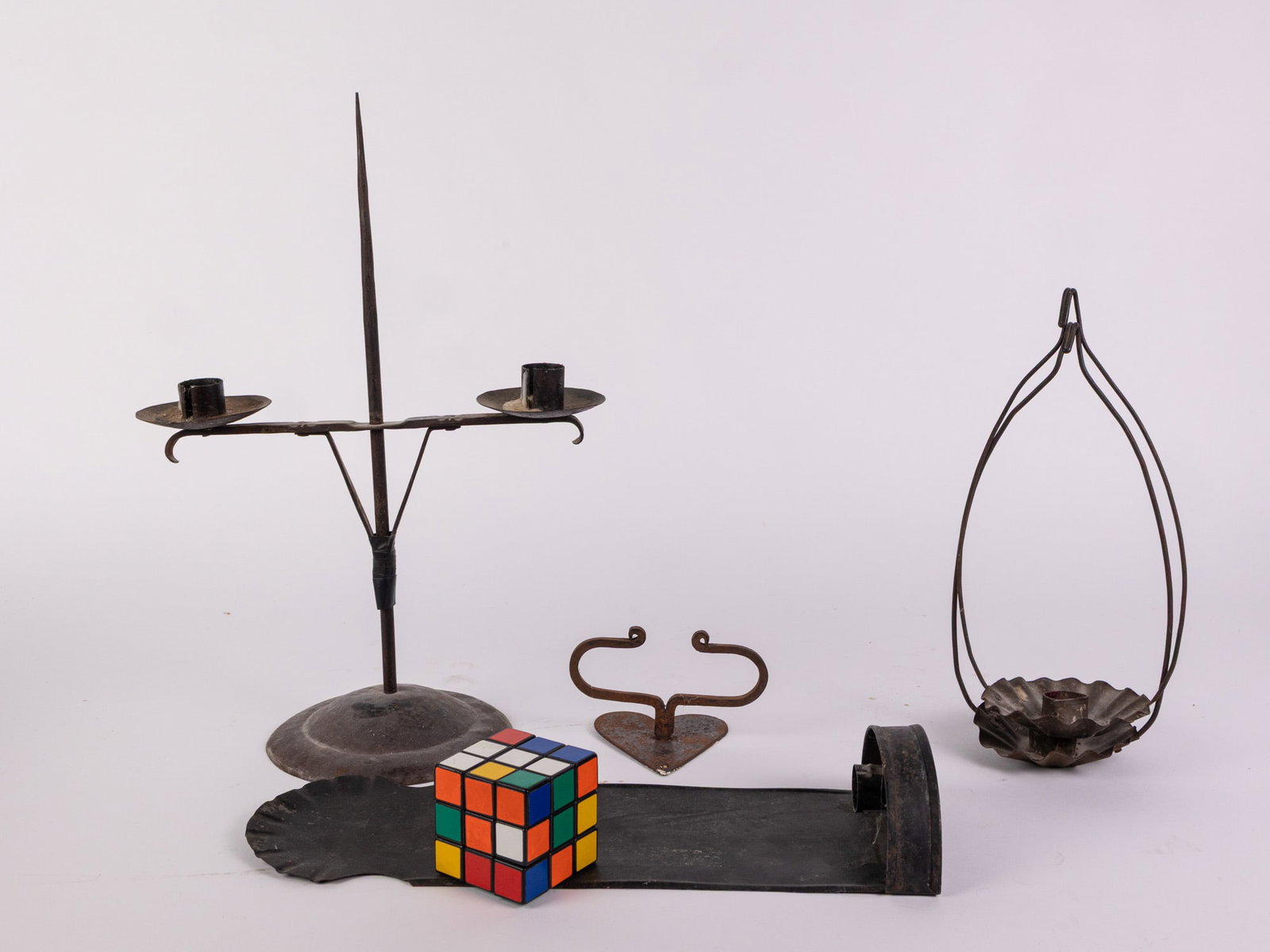 Antique Primitive Iron and Tin Candle Holders and Lanterns - 2