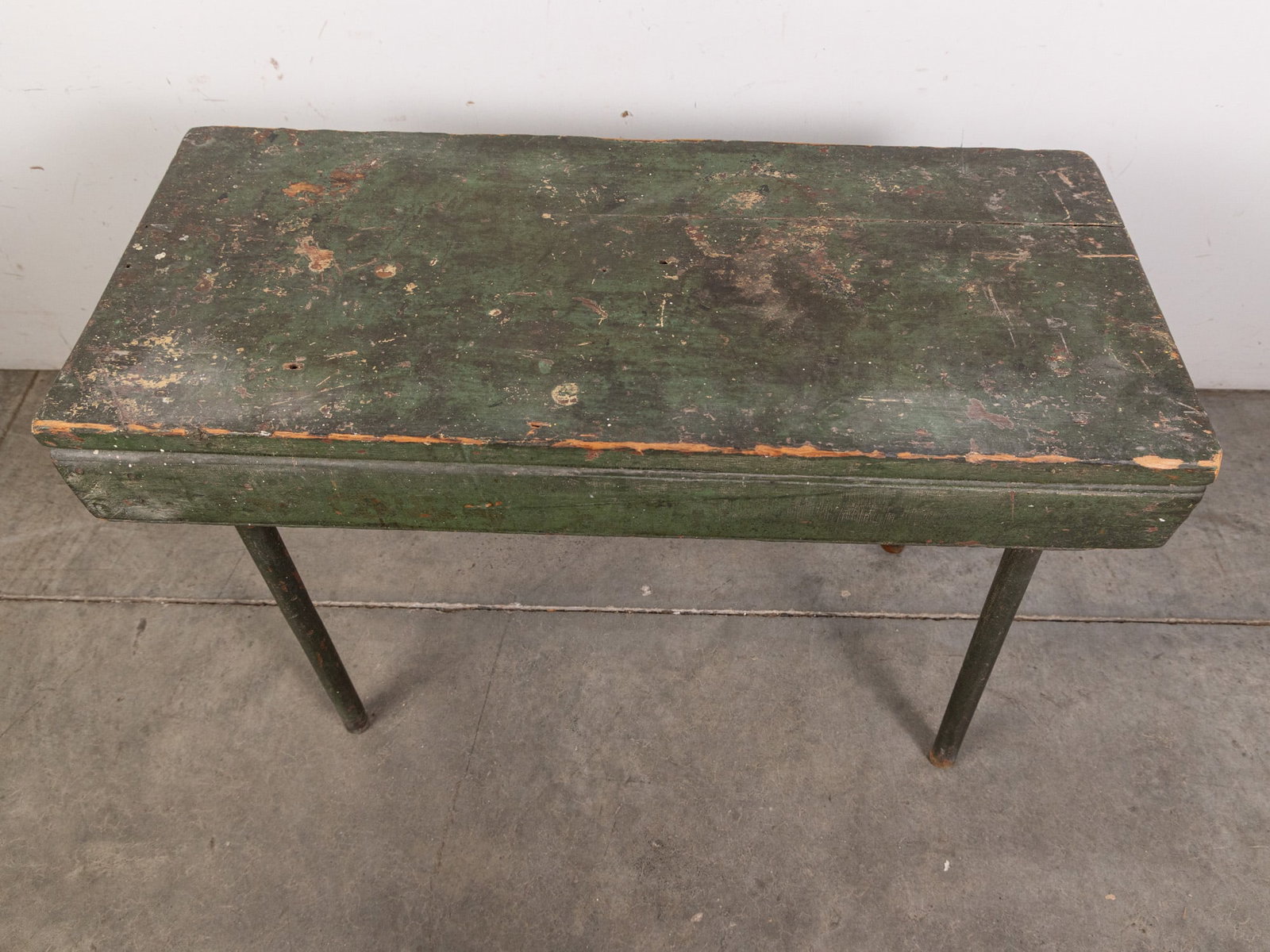 Antique Primitve Green Painted Wooden Bench - 2