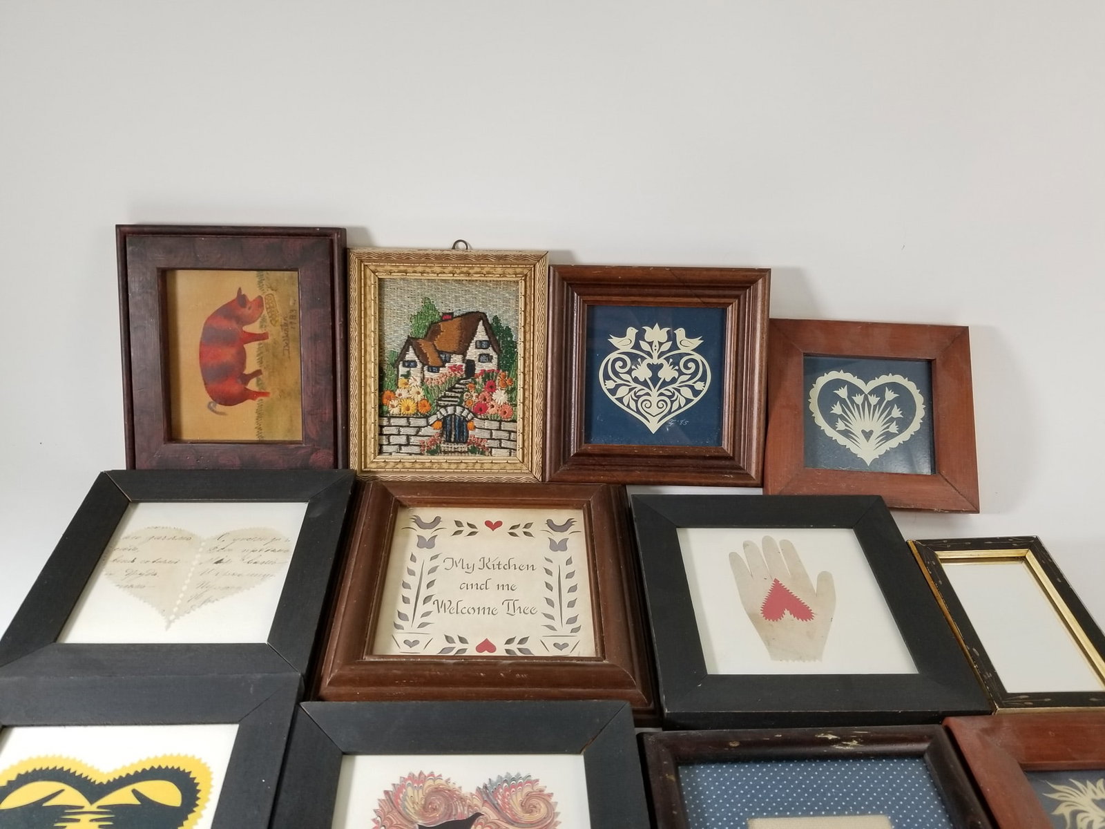 Grouping of Small Vintage and Antique Framed Pieces of Wall Decor - 2