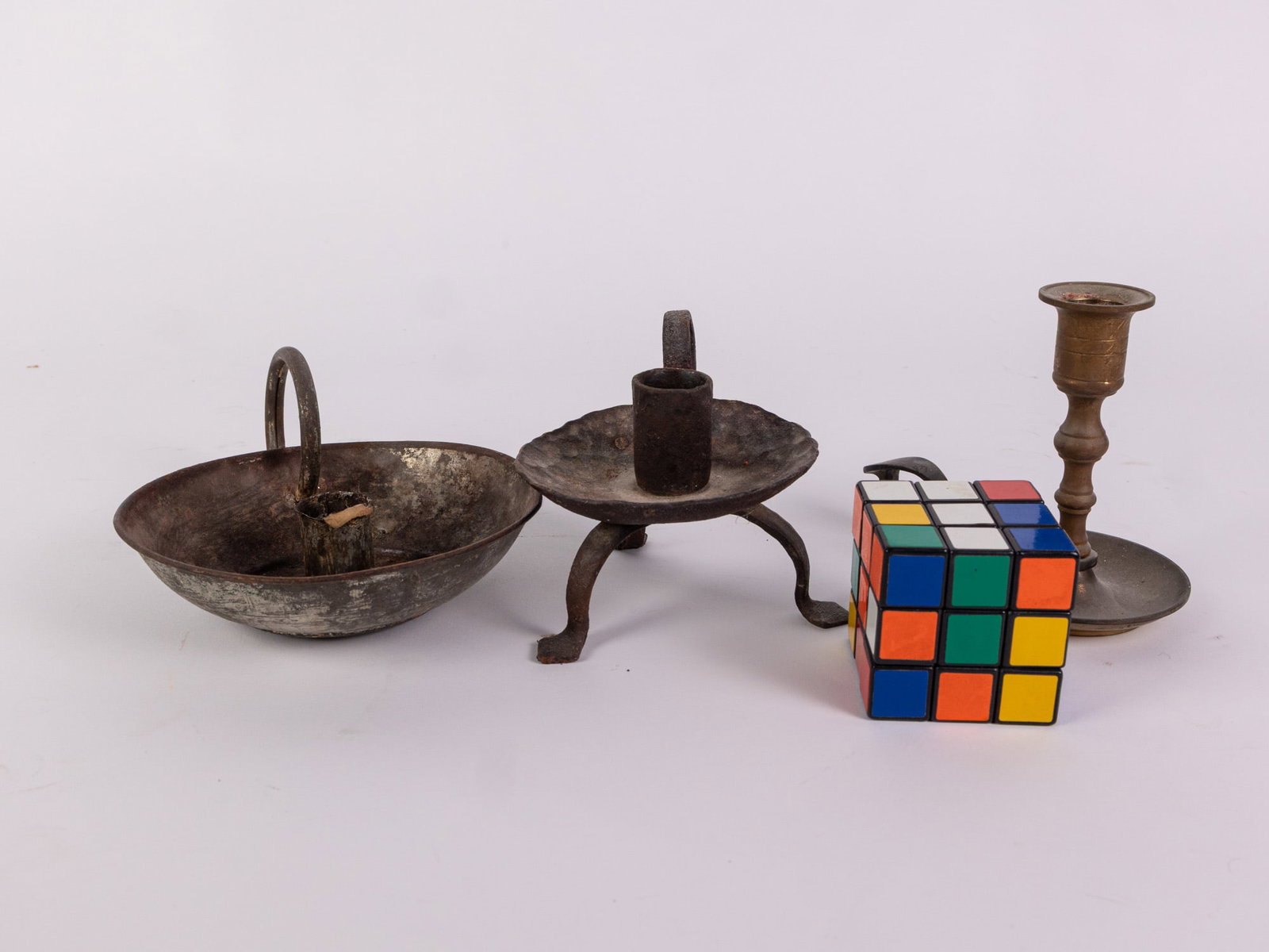 Primitive Brass and Iron Candle Holders - 2