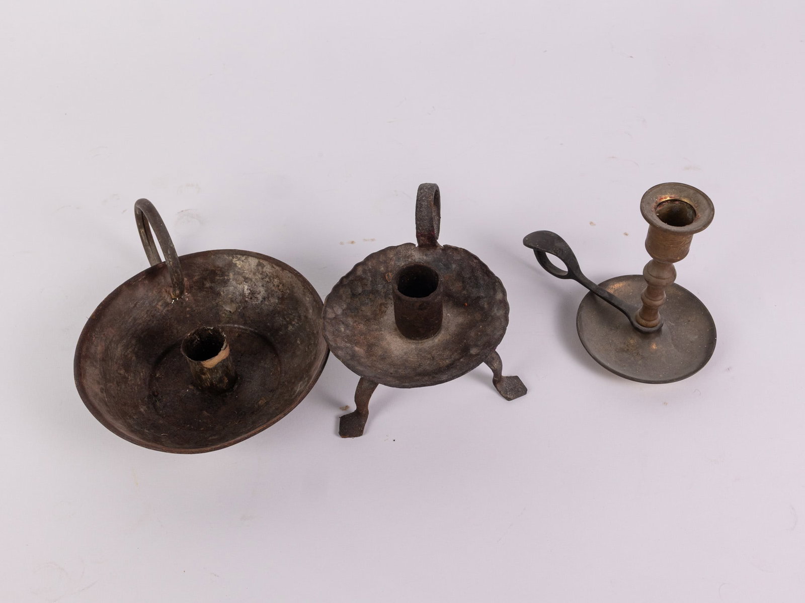 Primitive Brass and Iron Candle Holders - 3