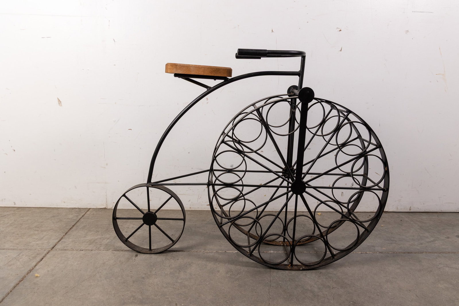Black Wrought Iron Penny-Farthing Style Wine Rack - 2