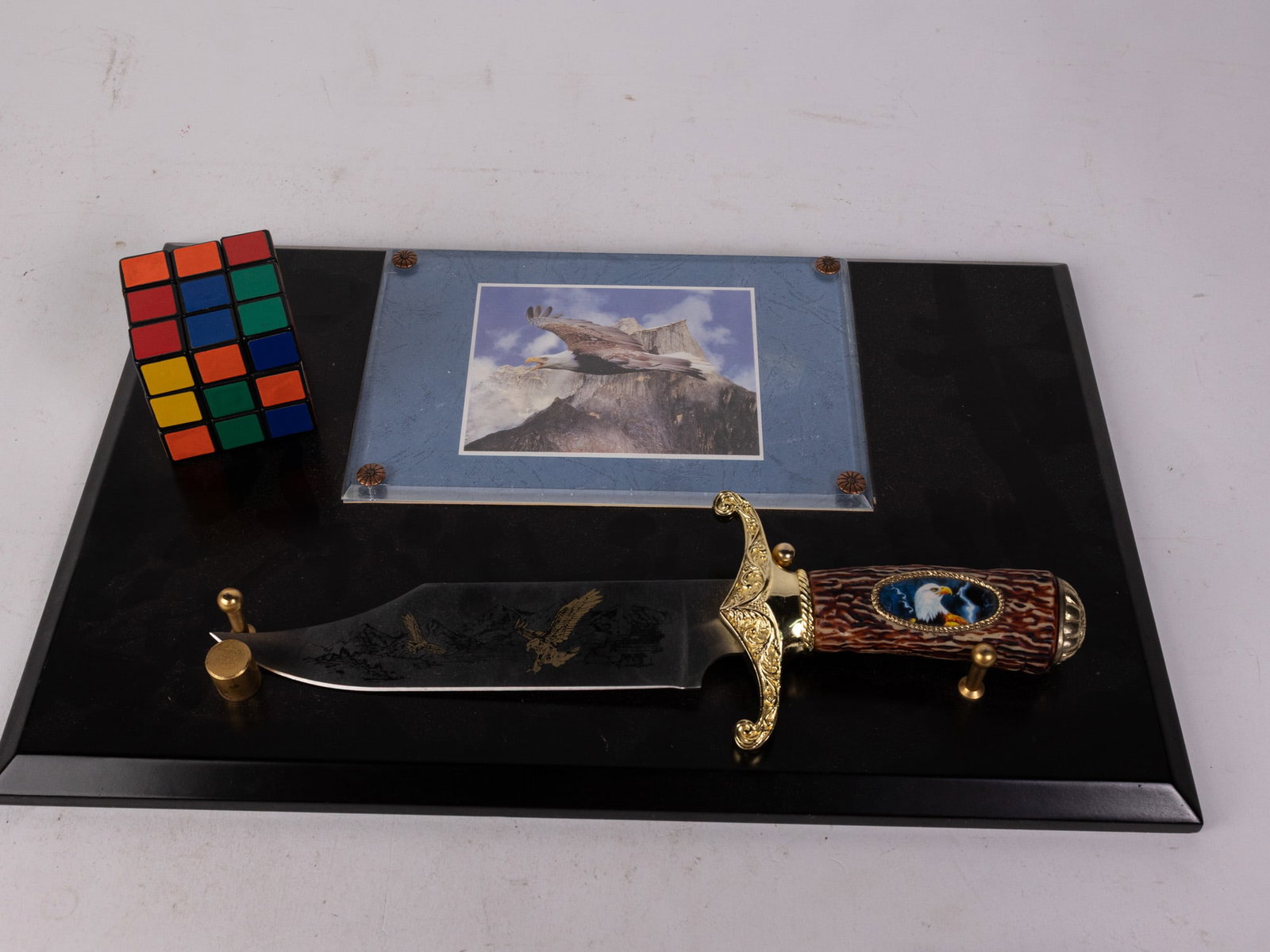 American Eagle Motif Bowie Knife on Display Plaque - 2