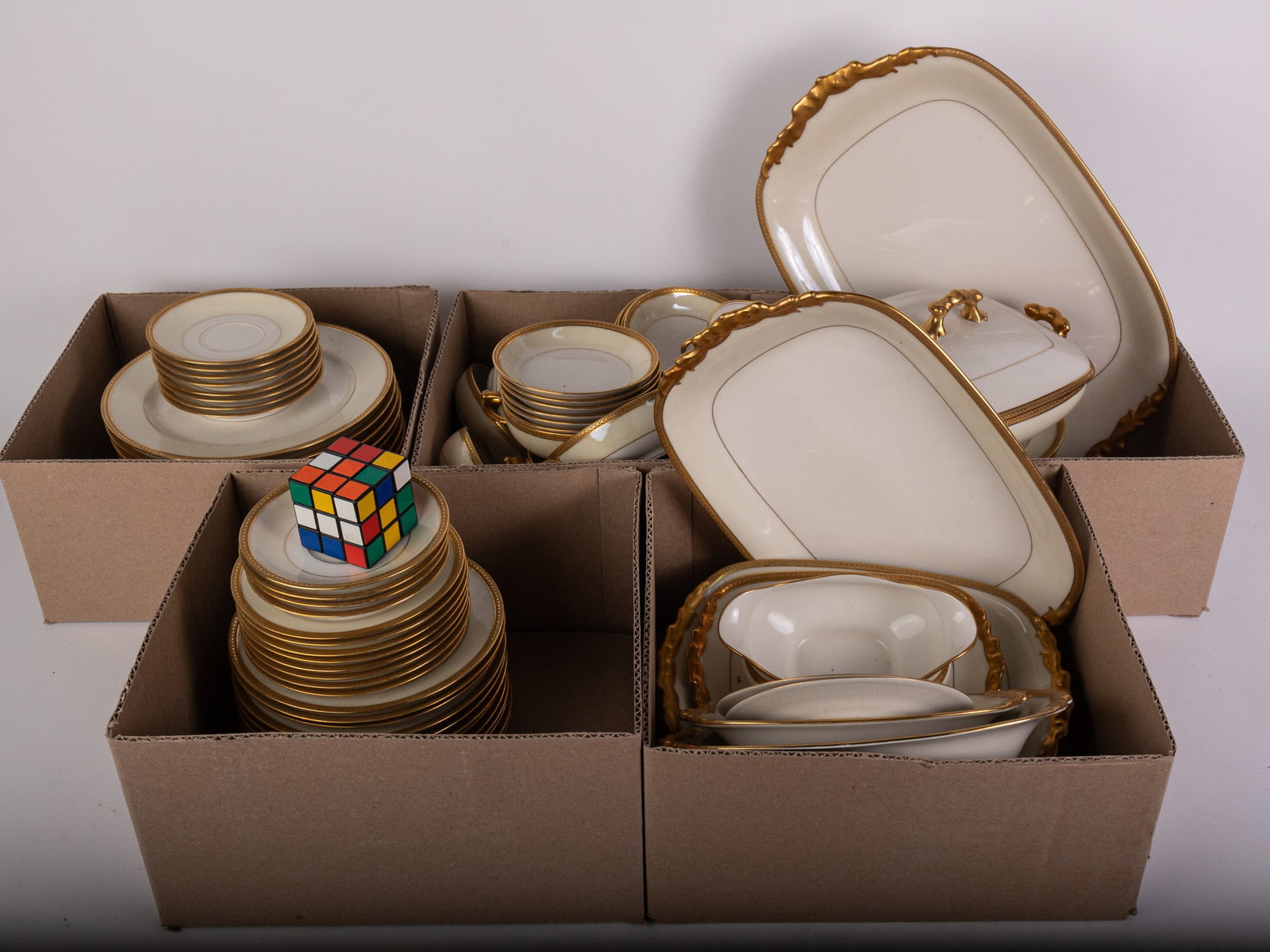 Partial Set of Limoges White and Gold Porcelain Servingware - 2