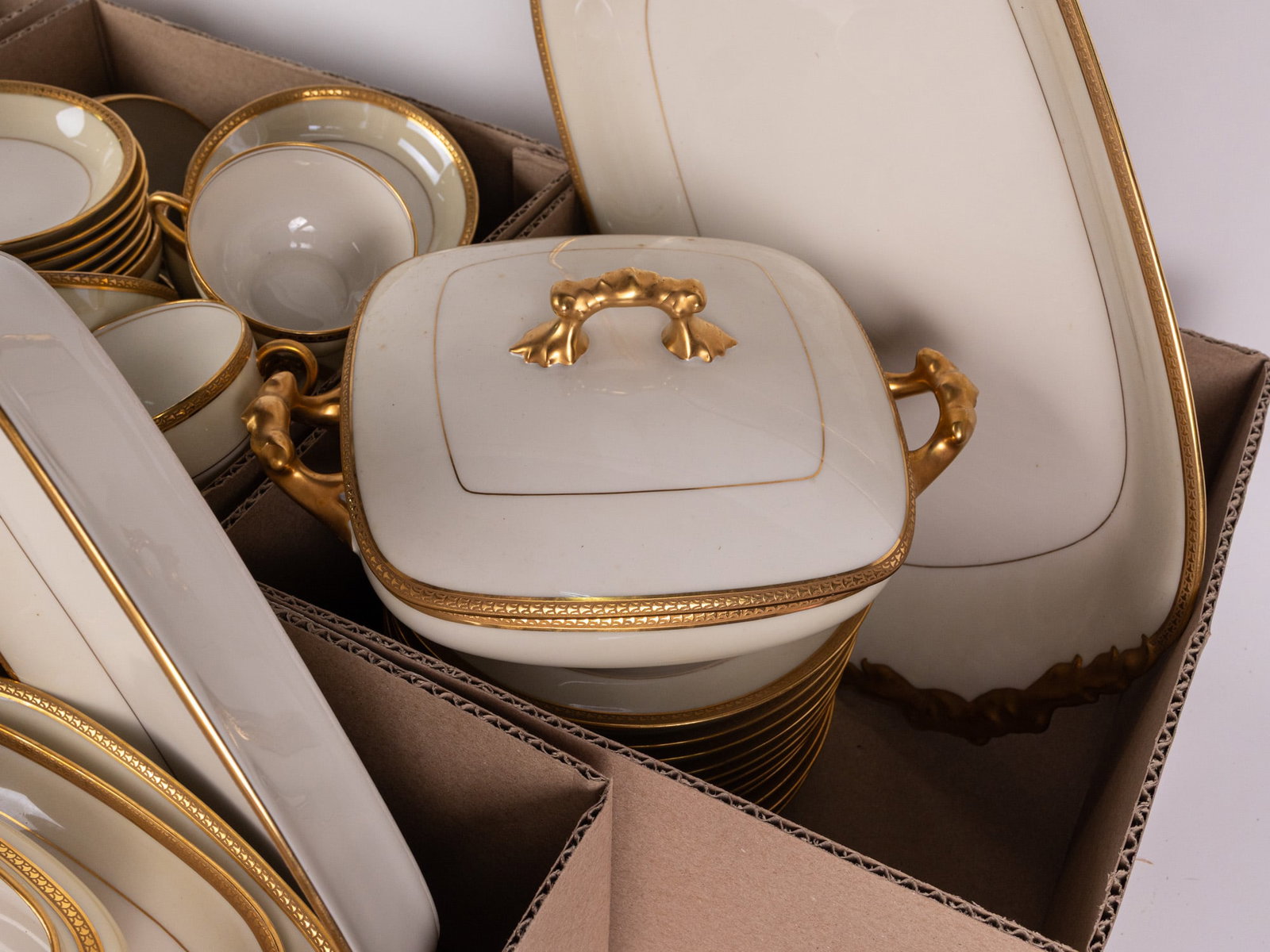 Partial Set of Limoges White and Gold Porcelain Servingware - 6