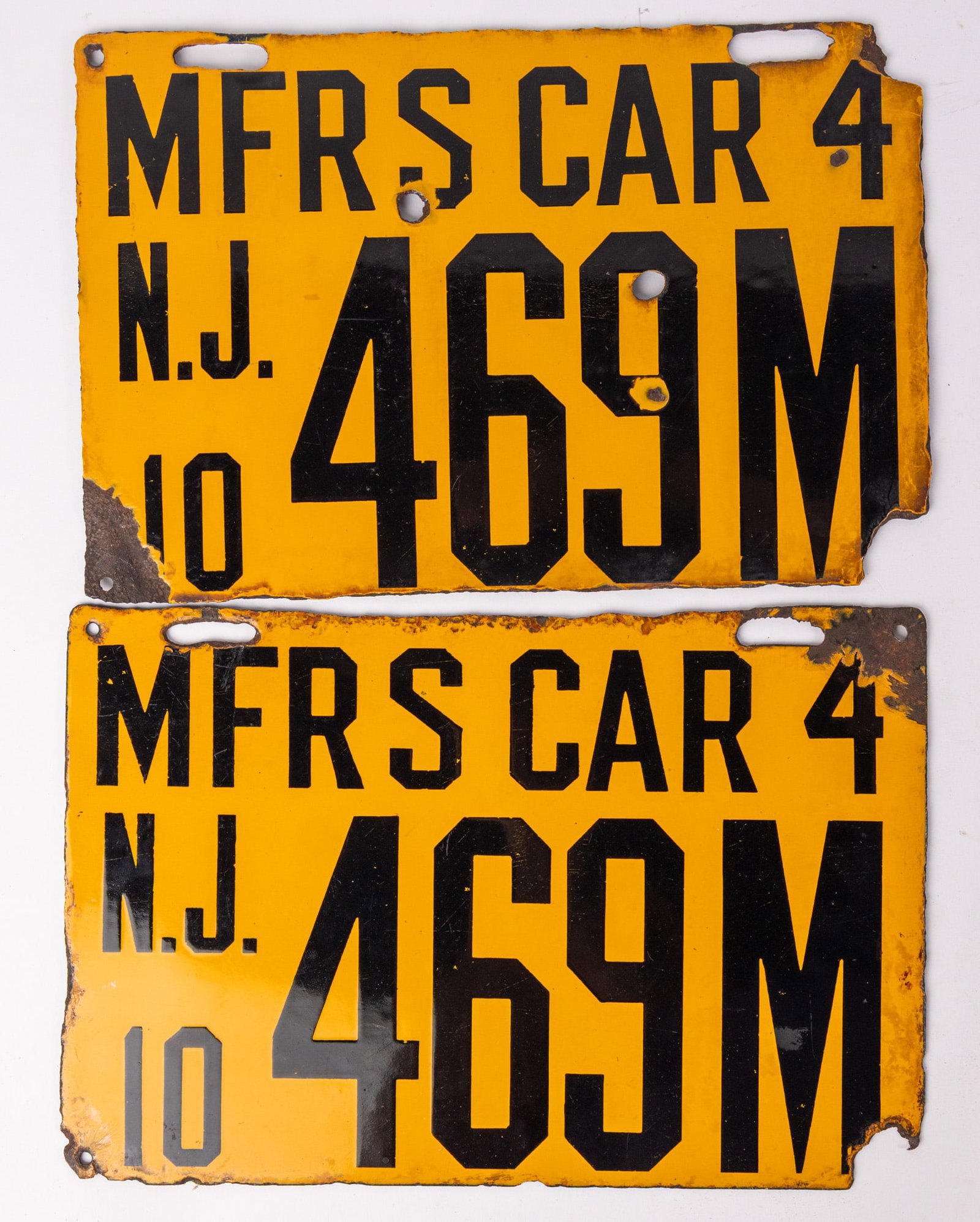 Matching Pair of 1910 New Jersey Porcelain Manufacturer License Plates (1 of 7)
