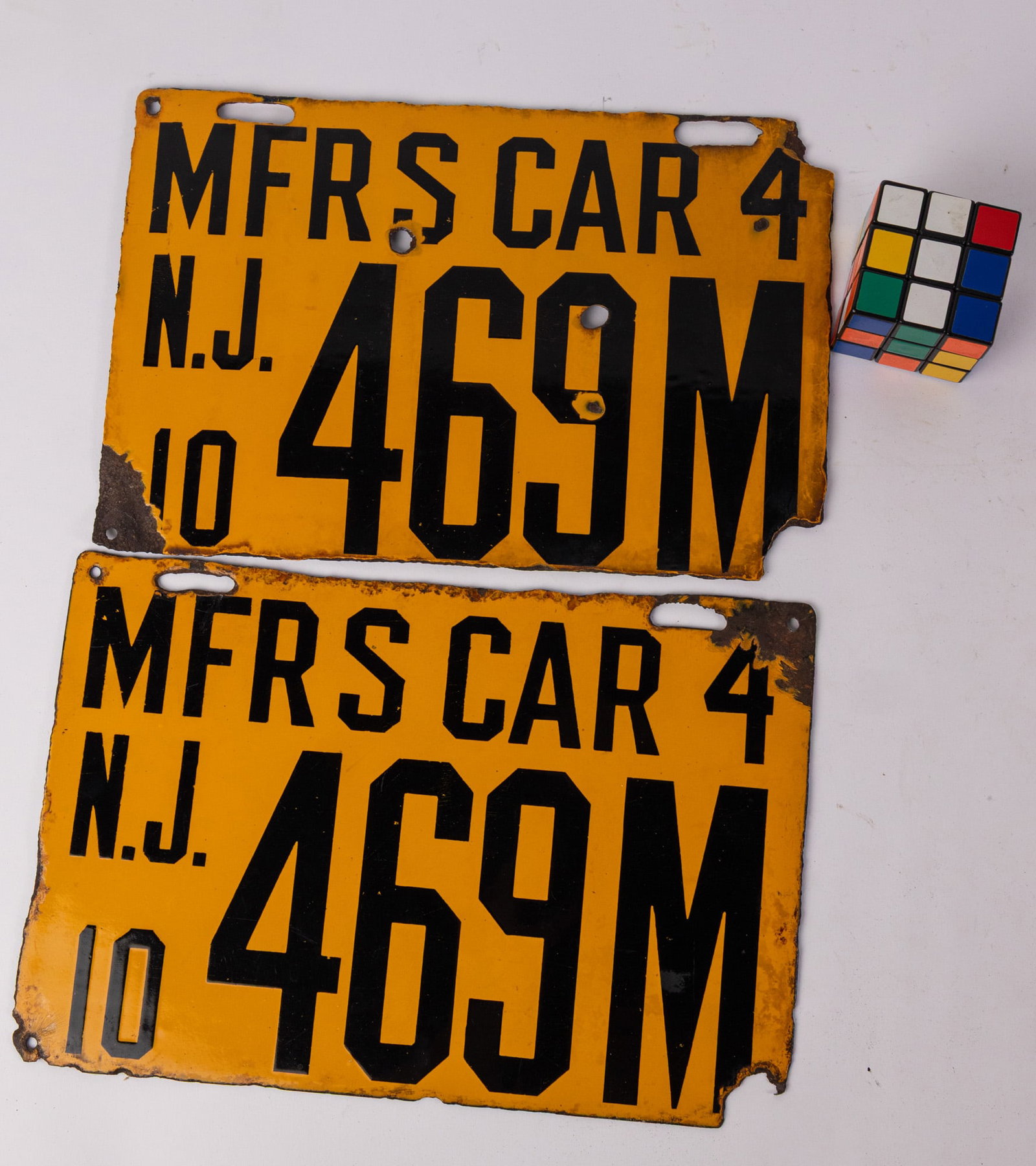 Matching Pair of 1910 New Jersey Porcelain Manufacturer License Plates - 2