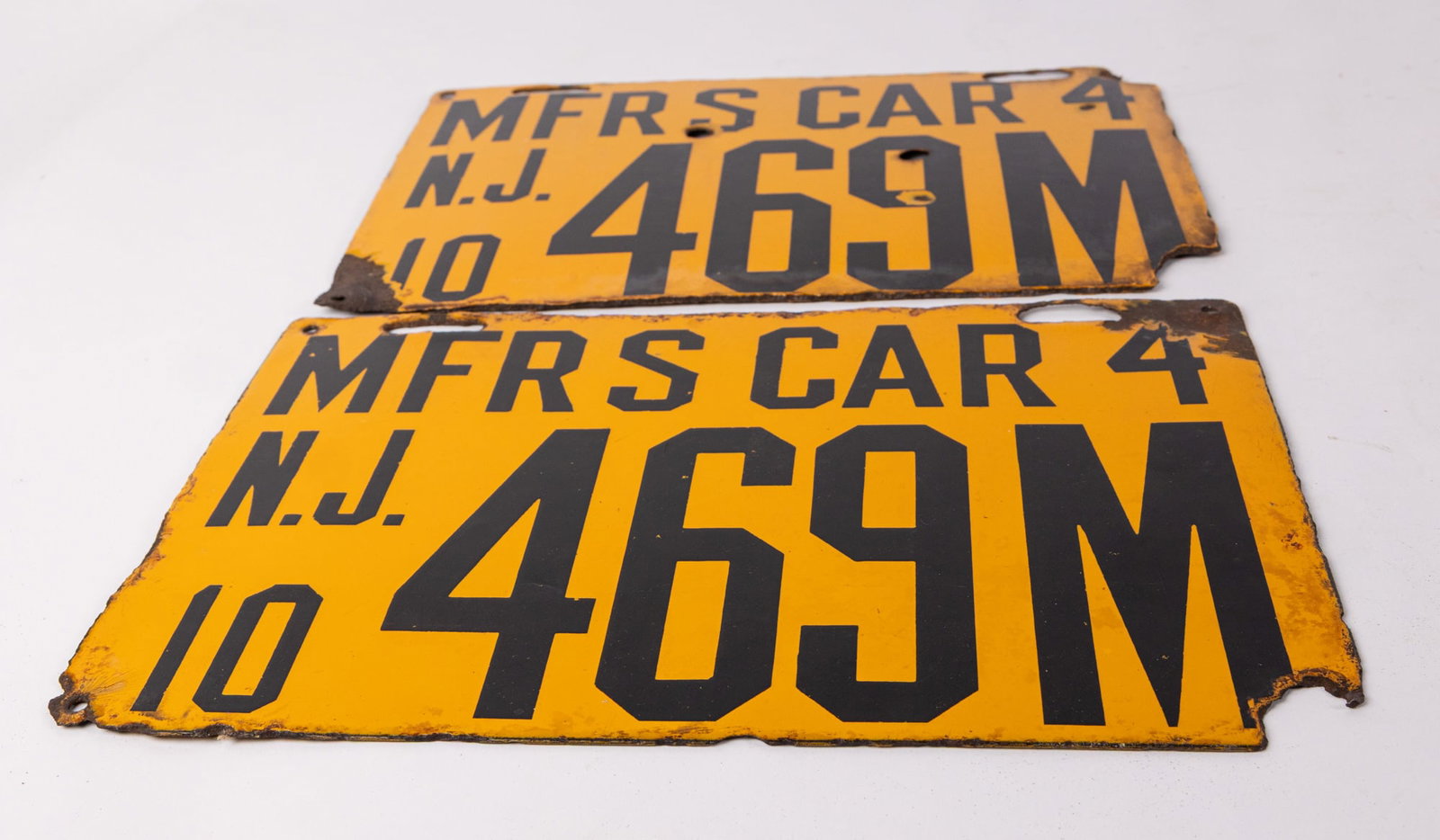 Matching Pair of 1910 New Jersey Porcelain Manufacturer License Plates - 3