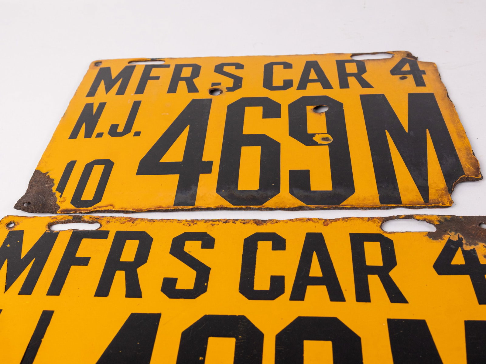 Matching Pair of 1910 New Jersey Porcelain Manufacturer License Plates - 4