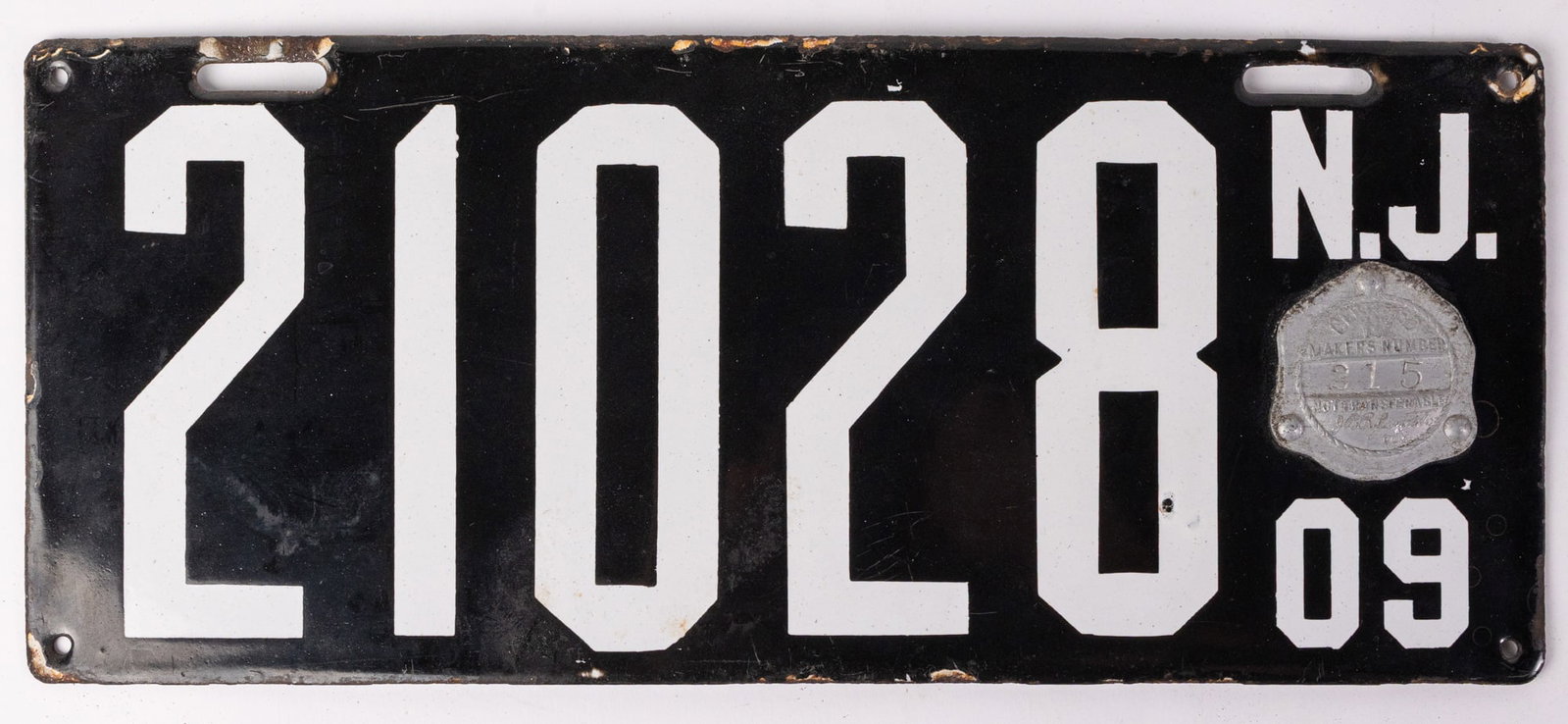 1909 Antique Porcelain New Jersey License Plate (1 of 4)