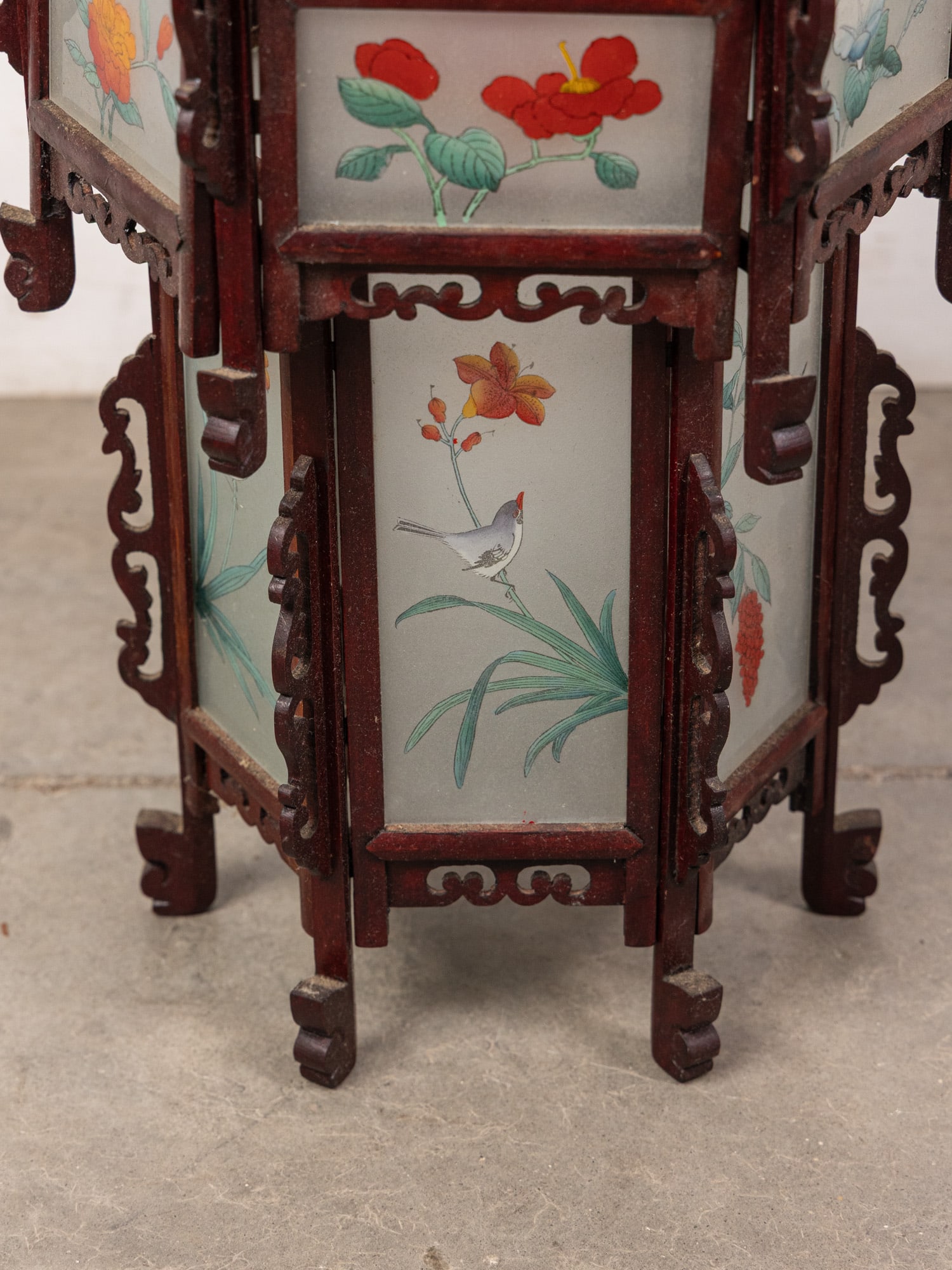 Antique Chinese Carved Wood & Reverse-Painted Glass Panel Lantern - 2