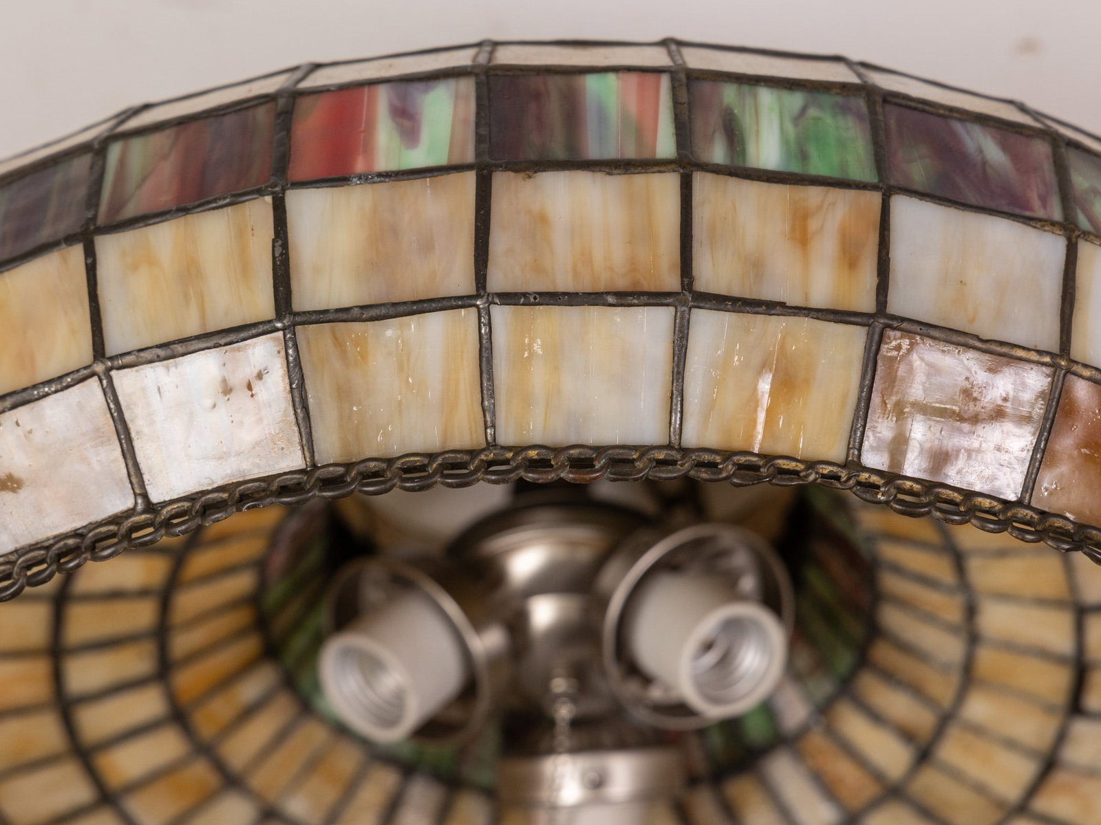 Vintage Light Fixture Leaded Stained Glass Lamp Shade - 7