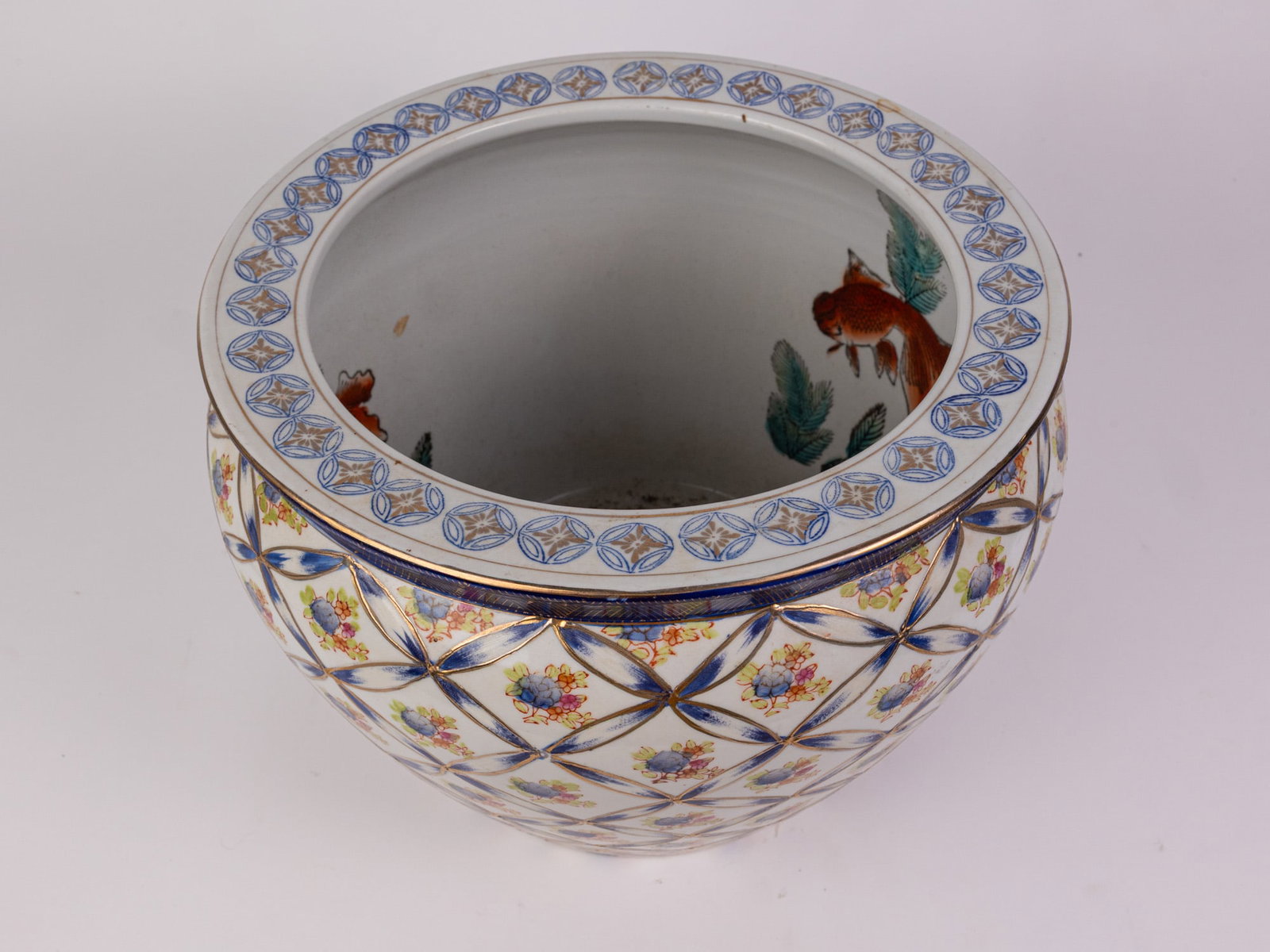 Vintage Asian Gold Fish Motif Ceramic Planter - 3