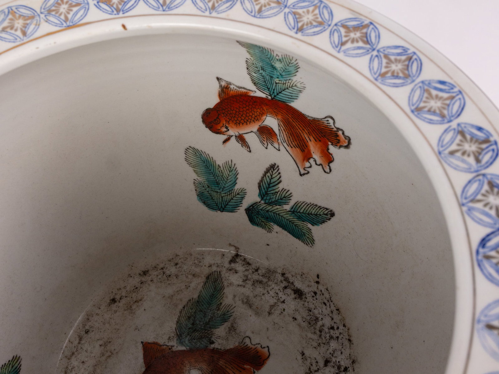 Vintage Asian Gold Fish Motif Ceramic Planter - 4